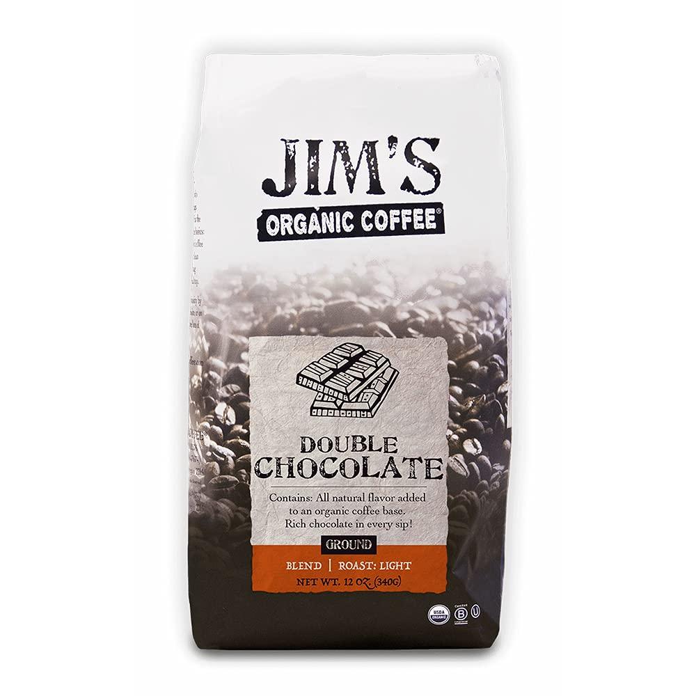 Jim's Organic Coffee Jim’s Organic Coffee – Double Chocolate, All Natural Flavored Blend – Light Roast, Ground Coffee, 12 oz Bag
