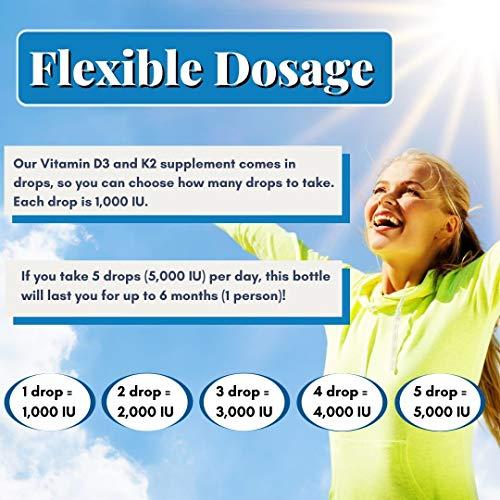 wellwe Liquid Vitamin D3 K2 Drops 5000 IU - Vegan, No Taste, No Odor, Soy-Free, Gluten Free, Non-GMO, 1000 IU per Drop, Boosts Energy Levels & Immune System, Supports Heart Health (5 Pack)