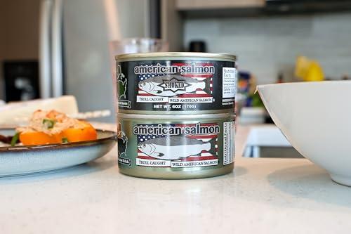 American Tuna Troll Caught Premium Wild Salmon Fish by American Tuna - Smoked Salmon, MSC Certified, & Hand Processed - 6 oz Cans | Pack of 6 | Delicacy for Health and Flavor Enthusiasts!