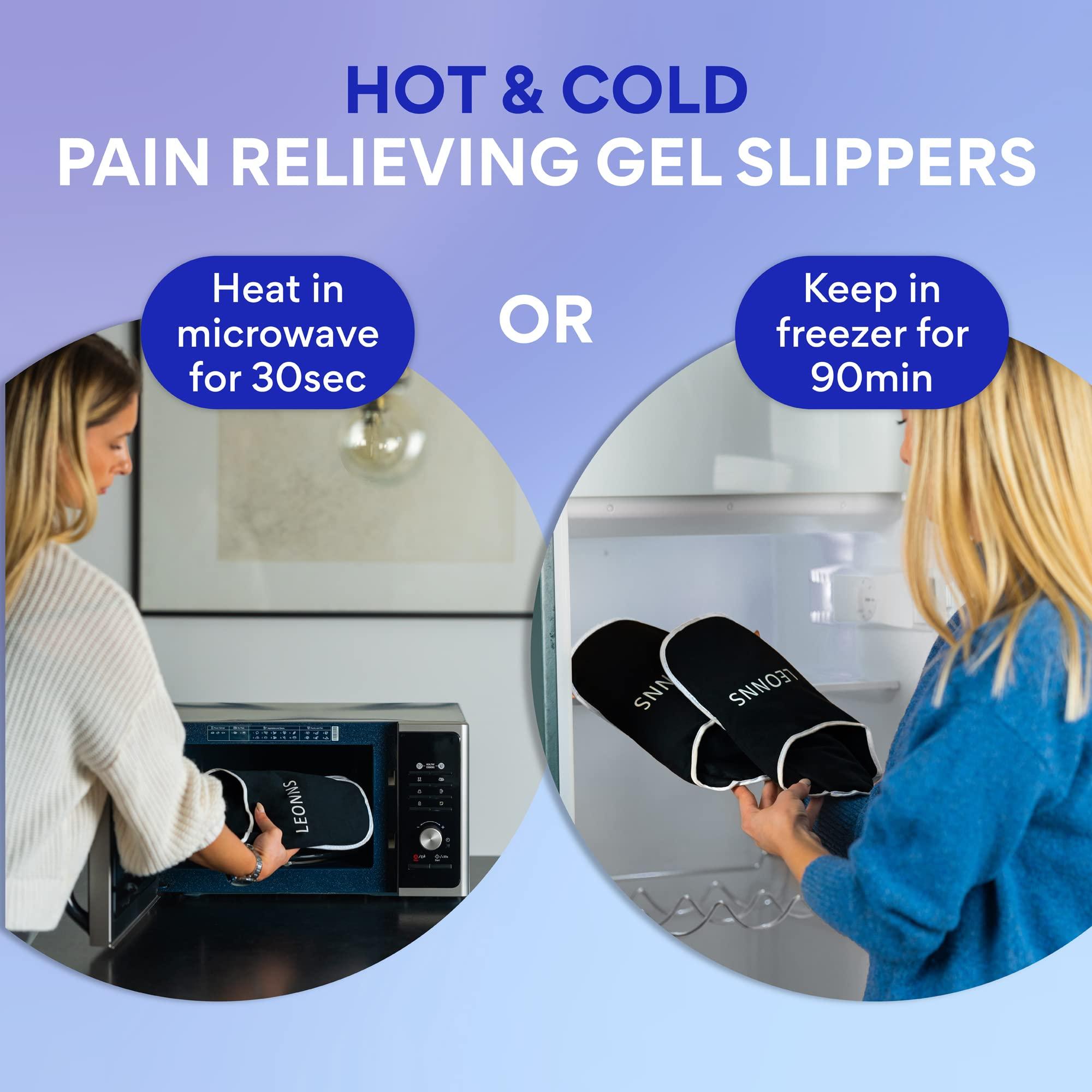 LEONNS LEONNS Gel Ice Pack Slippers - Provides Hot and Cold Therapy for Foot Pain, Neuropathy Pain Relief for Feet, Gout Relief, Swollen Feet, Plantar Fasciitis and Heel Spurs- One Size Fits Most (Black)