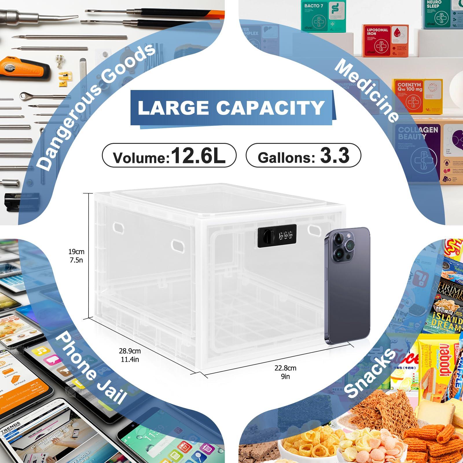 Gemaxvoled Medicine Lock Box for Safe Medication, Premium Material Lockable Storage Box Locking Organizer Bin with Combination Code for Fridge Food/Snacks/Phone/Tablet Jail/Home/Office Storage Lockers