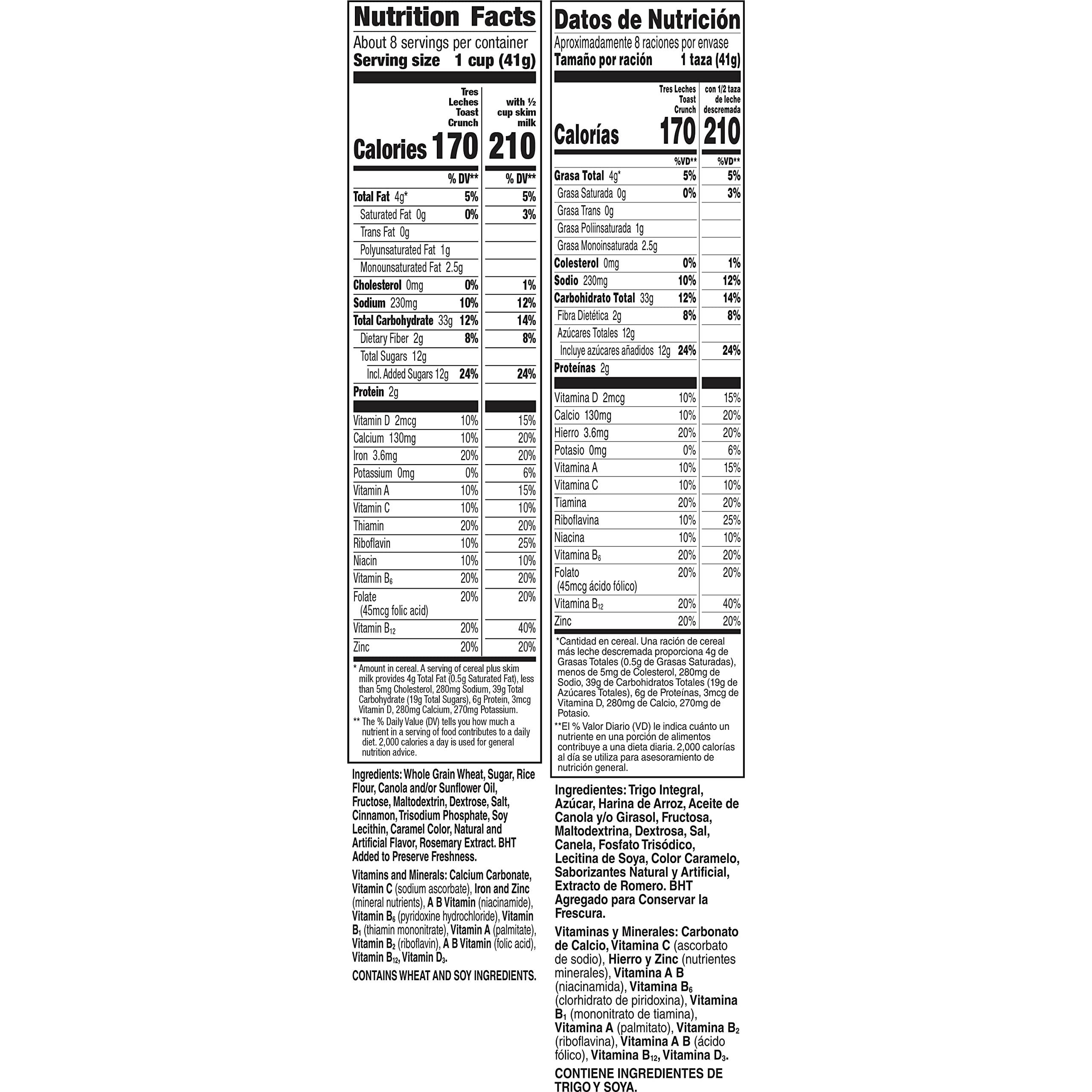 Cinnamon Toast Crunch Tres Leches Toast Crunch Breakfast Cereal, Crispy Artificially Tres Leches Flavored Cinnamon Cereal, 12 oz (Pack of 2)