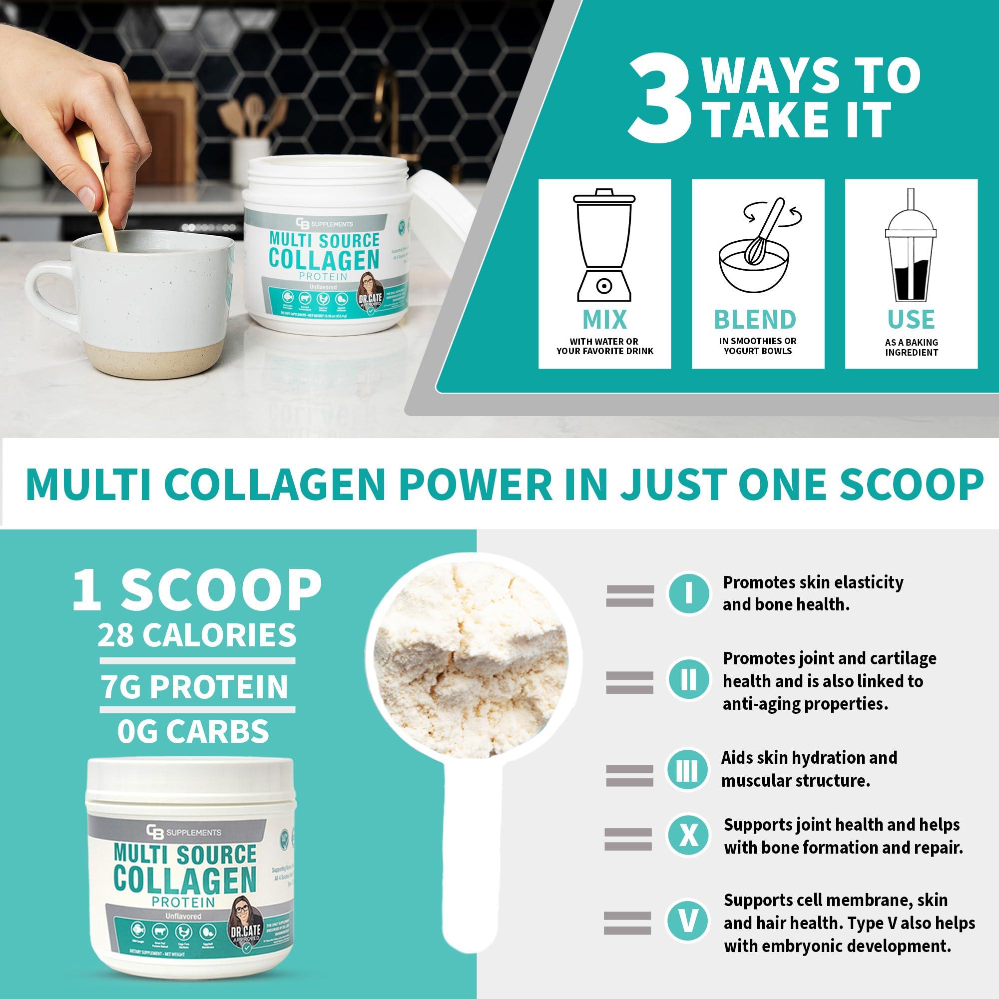 CB Supplements CB Supplements Unflavored Multi Collagen Protein Powder - Hydrolyzed Bovine Collagen Peptides, Albumen Protein, Hydrolyzed Marine Collagen Peptides