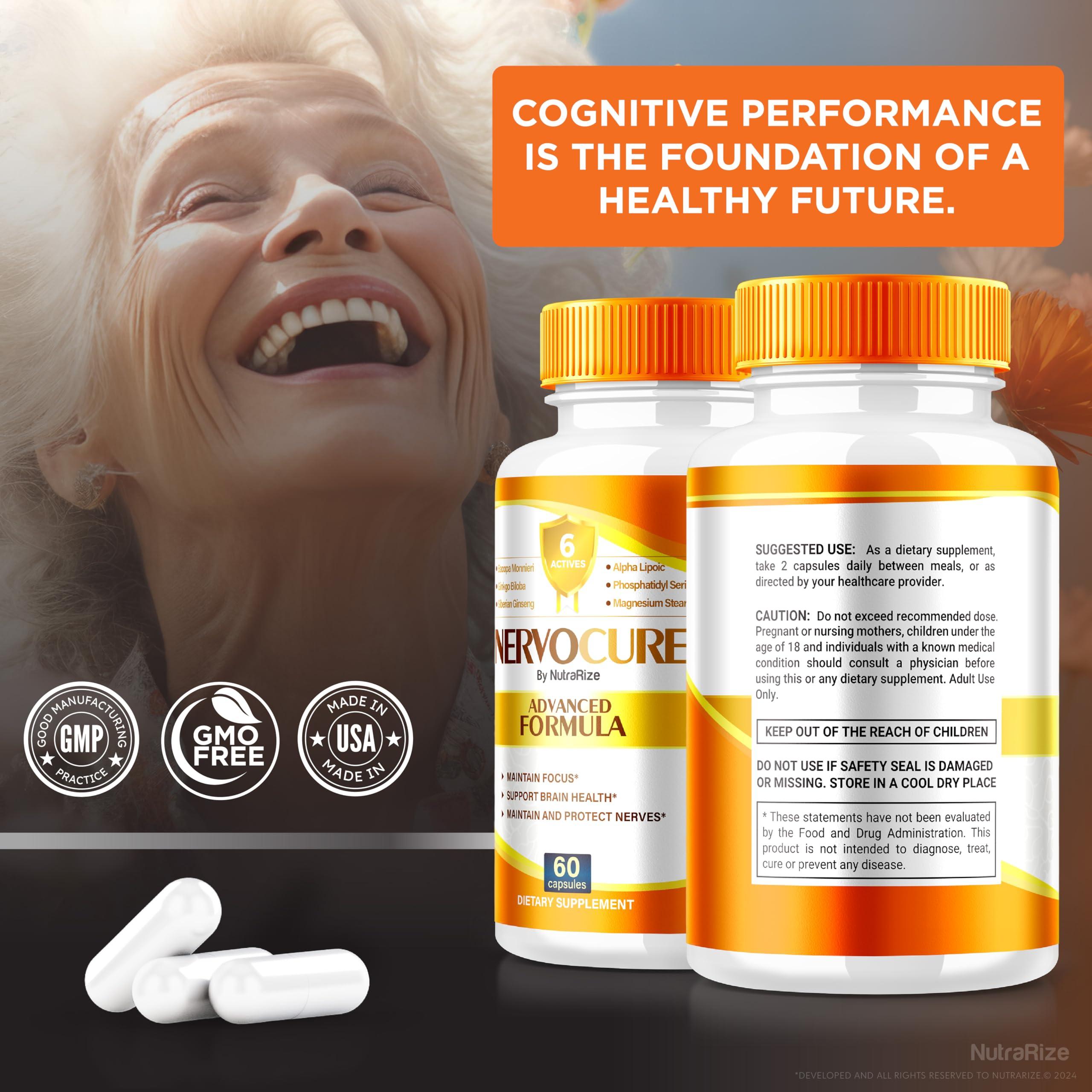 NutraRize (5 Pack) NervoCure Capsules, All Natural Formula for Cognitive Health & Wellness, Maximum Strength Supplement for Holistic Support, Brain-Boosting Pills Plus, Nervo Cure Reviews (300 Capsules)