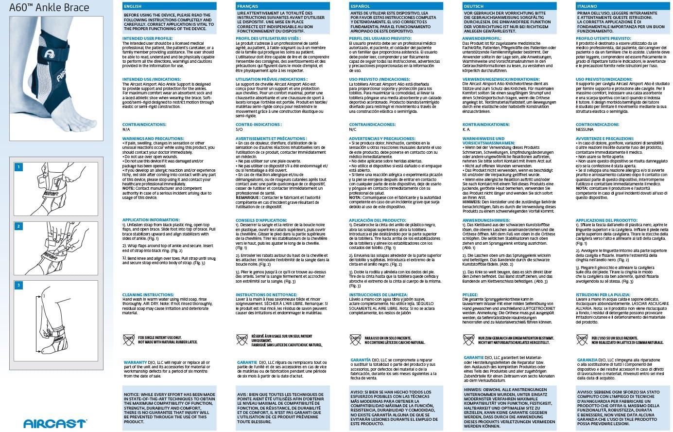 Aircast Aircast A60 Ankle Support Brace, Right Foot, Black, Medium (Shoe Size: Men's 7.5-11.5 / Women's 9-13)