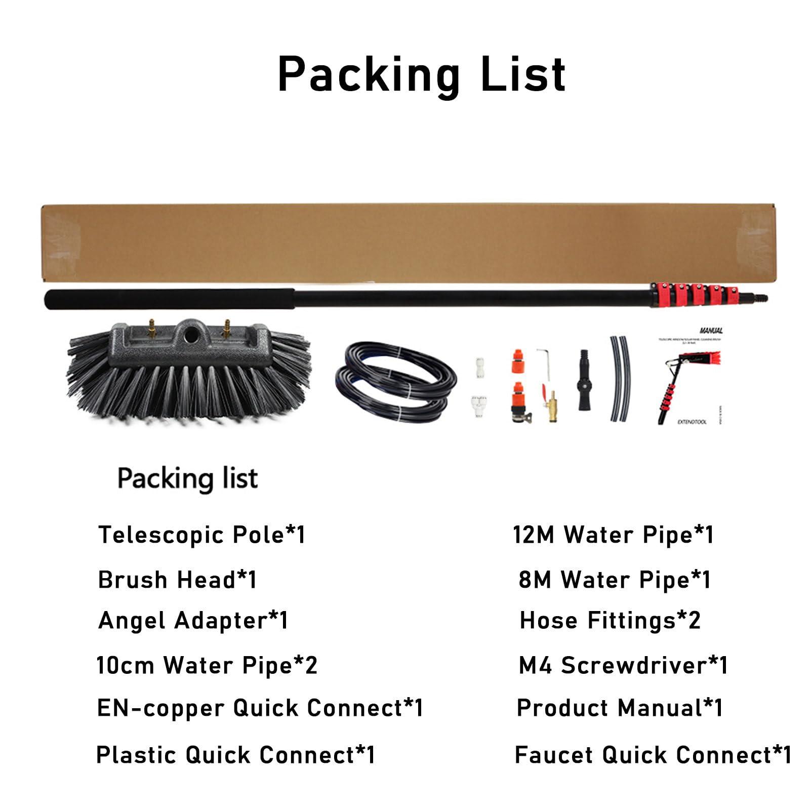 YXJPP Window Cleaning Brush,Hydro Telescopic Brush with Squeegee, Water/Hose delivery Pole, Cleaning photovoltaic and Solar panels/12 m pole/50 cm Brush Head,6M/20FT