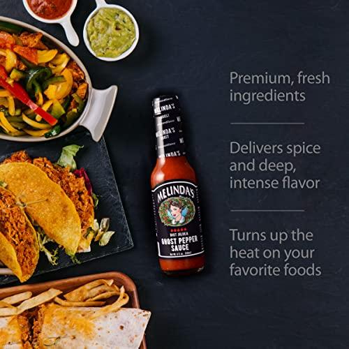 Melinda's Melinda’s Ghost Pepper Hot Sauce - Gourmet Extra Spicy Hot Sauce - Made with Fresh Ingredients, Ghost Peppers (Bhut Jolokia), Habanero Pepper, Carrot, Garlic, Lime Juice - 5oz, 4 Pack