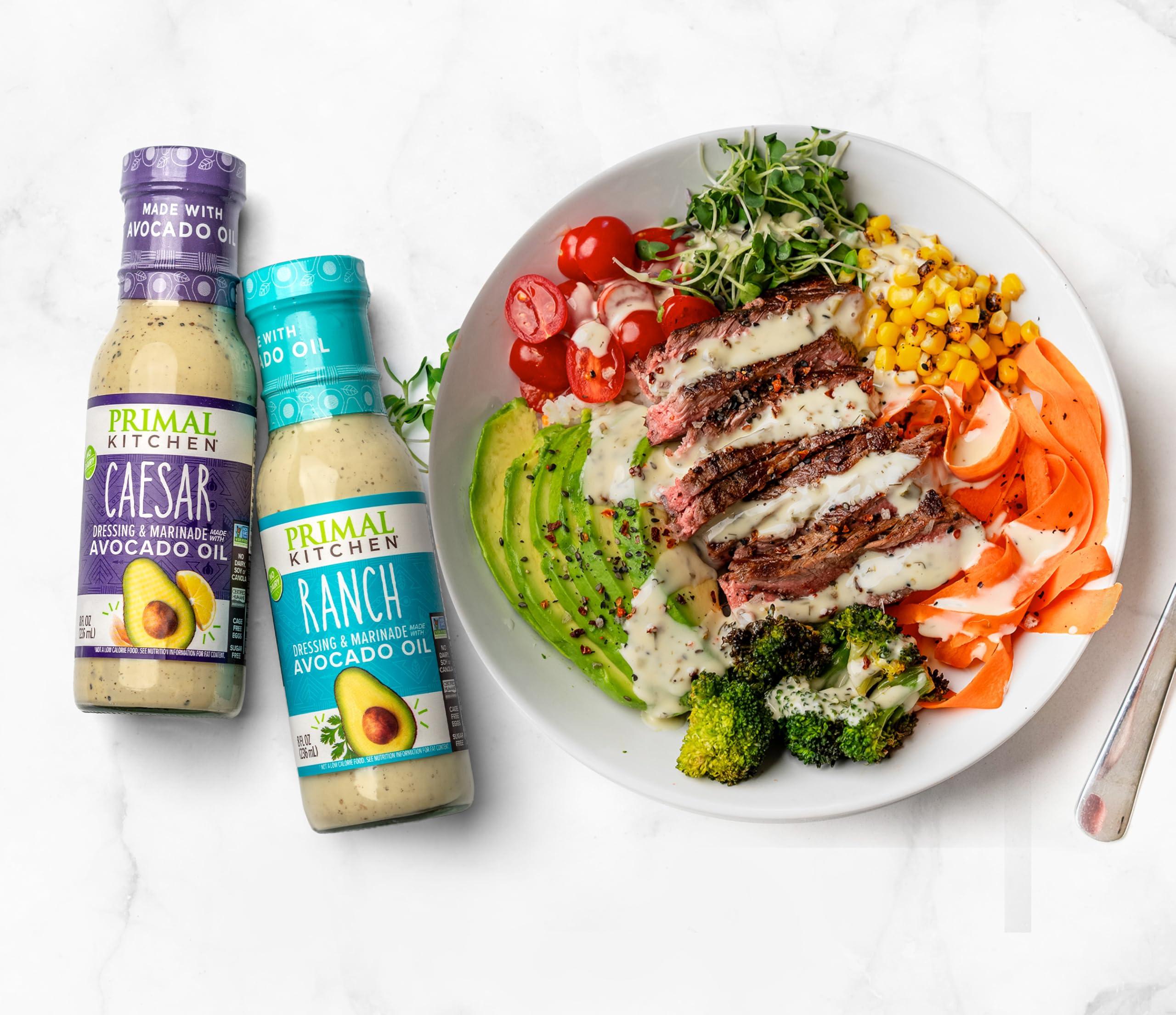Primal Kitchen Primal Kitchen Ranch Dressing & Marinade and Caesar Dressing & Marinade, Made with Avocado Oil and Cage-Free Eggs, 8 Fluid Ounces, Variety Pack of 2
