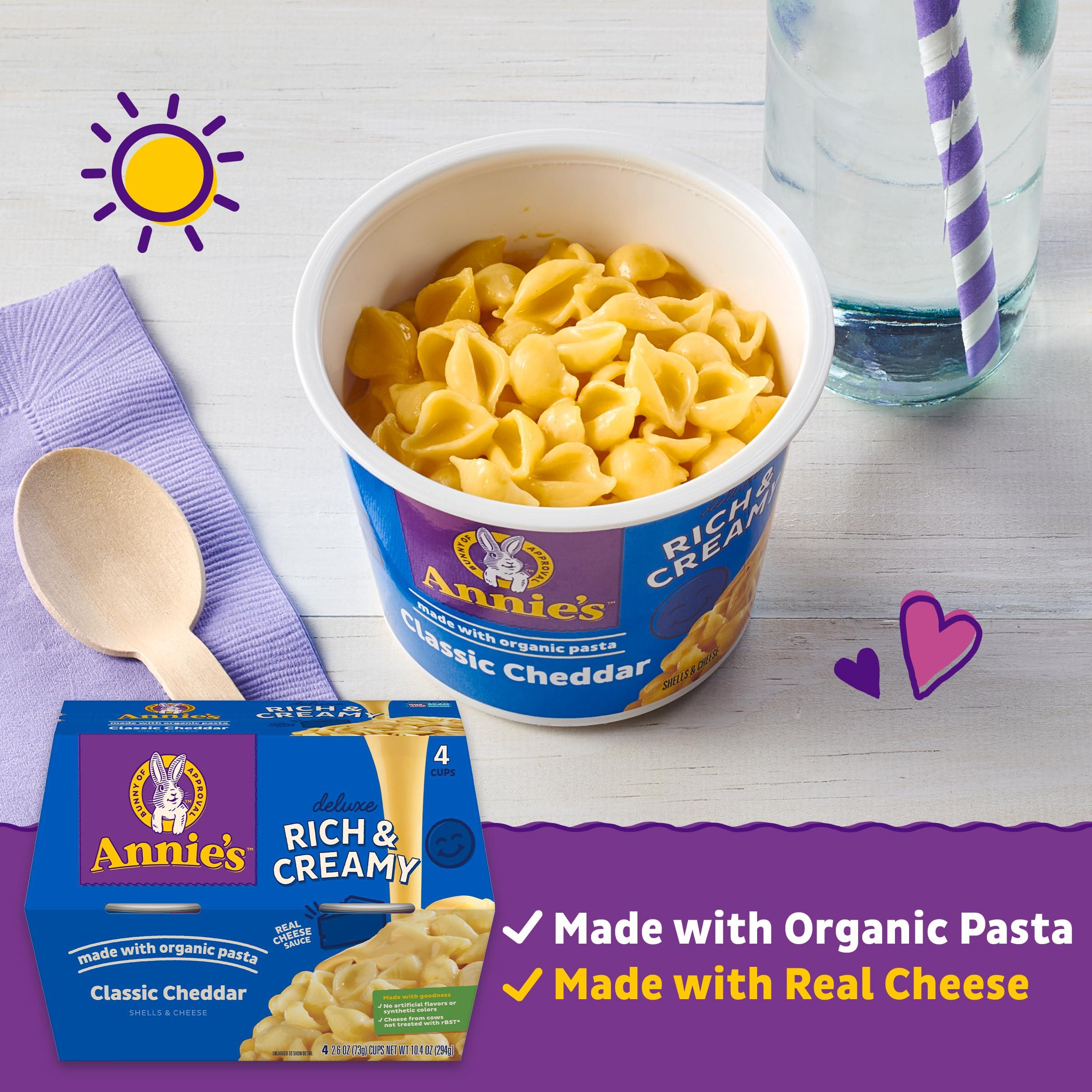 Annie's Homegrown Annie\'s Classic Cheddar Deluxe Rich and Creamy Microwave Mac & Cheese with Organic Pasta, 4 Ct, 2.6 OZ Cups