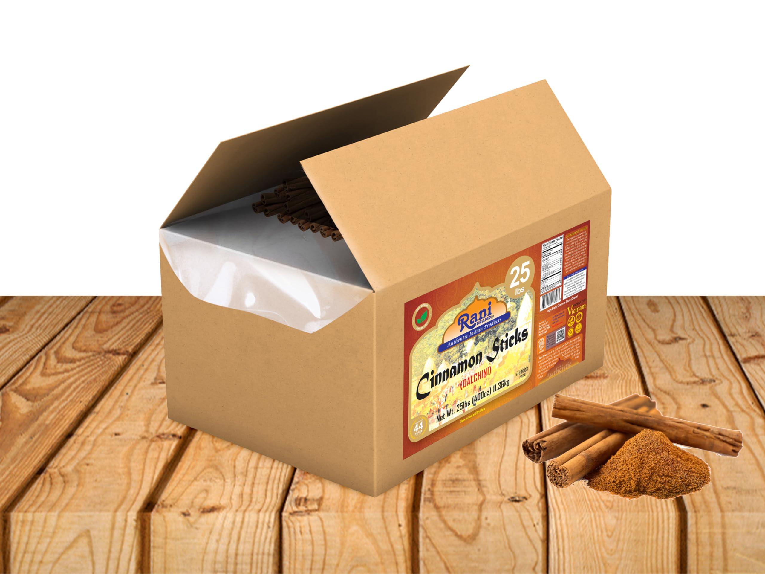 Rani Brand Authentic Indian Products Rani Cinnamon Sticks 400oz (25lbs) 11.63kg Bulk Box - 2300-2500 Sticks - Strong Aroma, Perfect for Baking, Cooking & Beverages | 3+ Inches Length - Cassia Saigon Cinnamon from Vietnam | Kosher