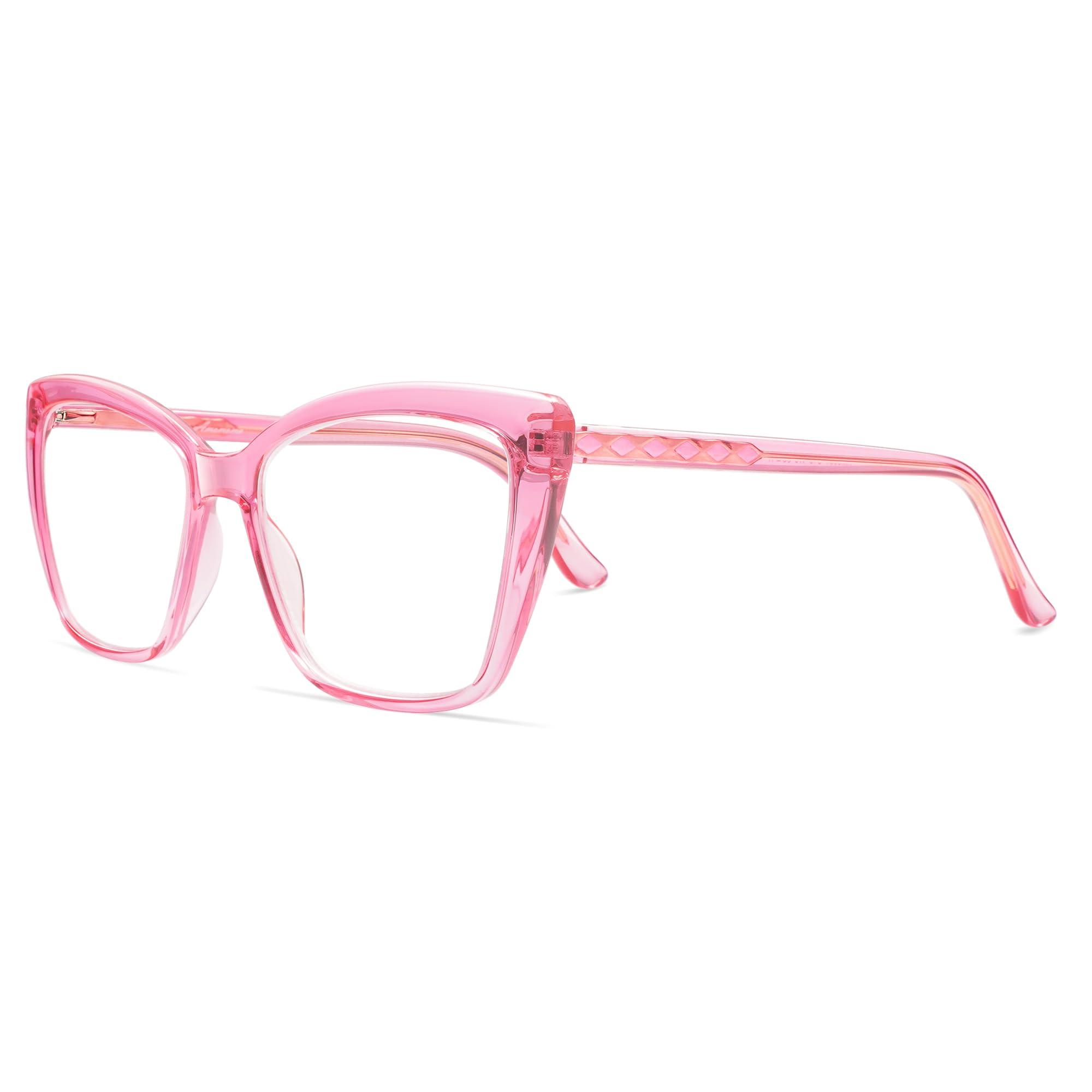 AMOMOMA AMOMOMA Trendy TR90 Oversized Blue Light Reading Glasses Women,Stylish Square Cat Eye Glasses AM6031 Crystal Pink 2.0 x