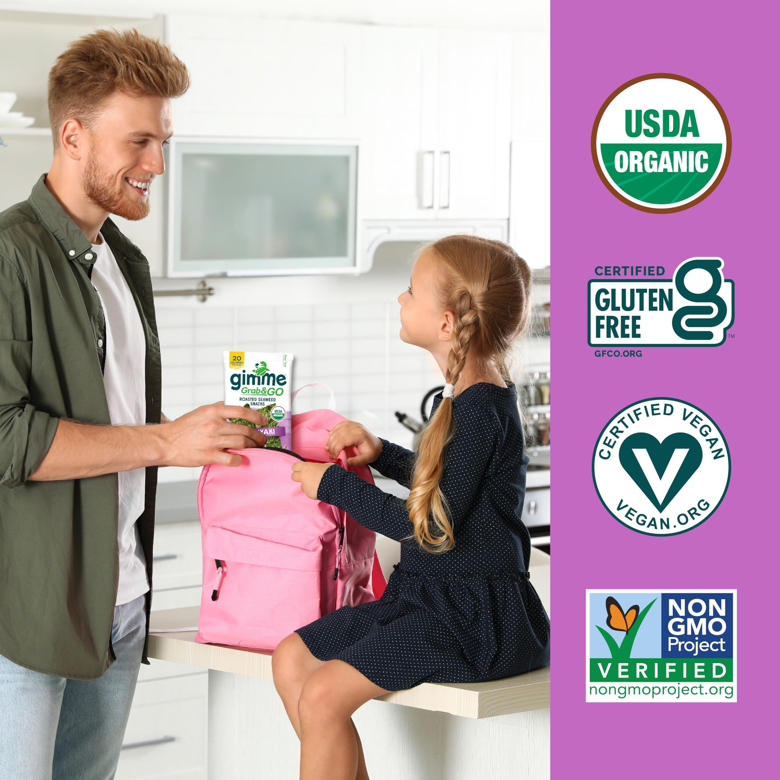 gimMe Gimme Seaweed Grab & Go Organic Premium Roasted Seaweed Snacks, Teriyaki, 5 Count Trayless, Keto, Vegan, Gluten-Free, Source of Omega3s and Iodine, Healthy On-The-Go Snack for Kids and Adults