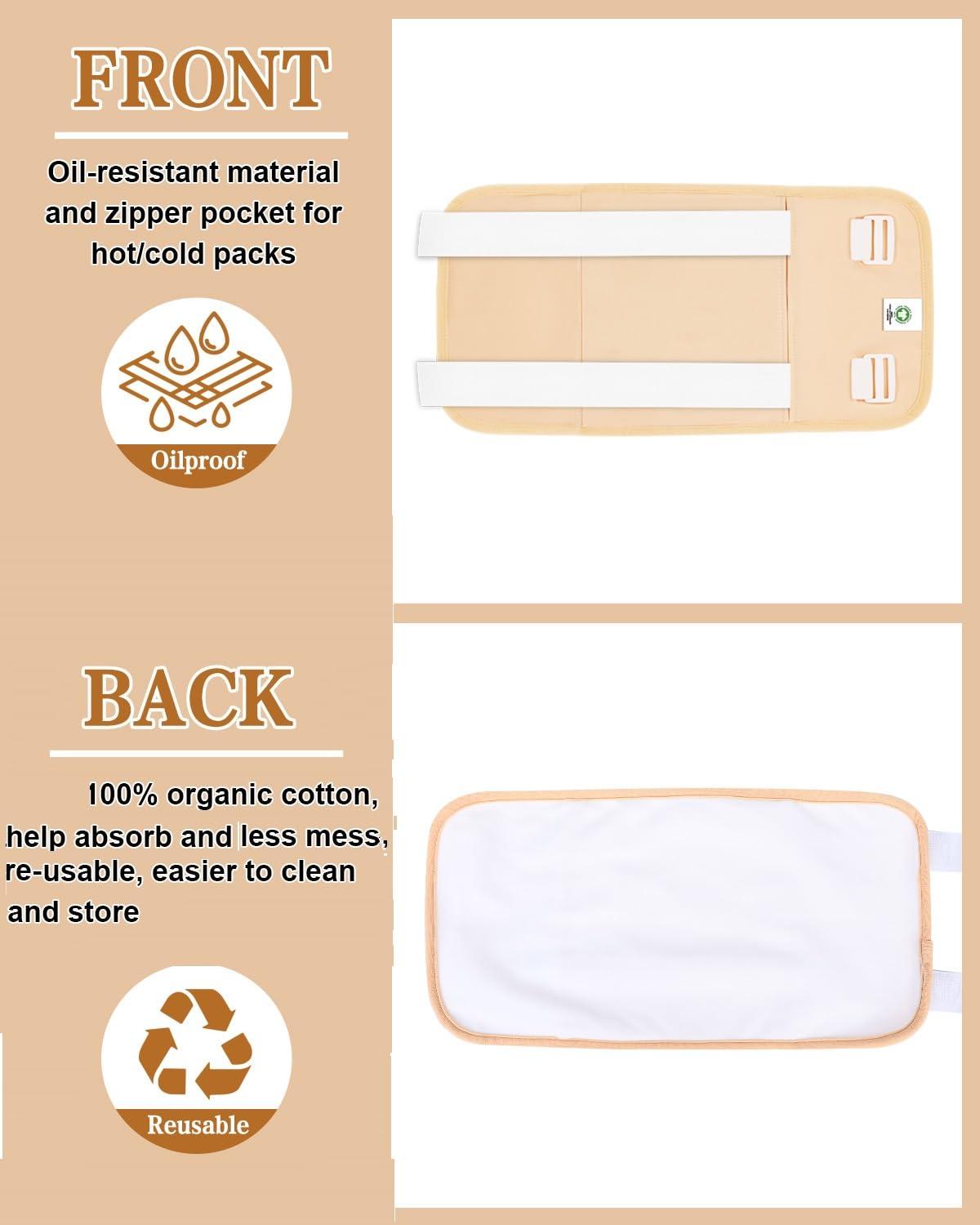 Raccomb Castor Oil Pack Wrap Organic Cotton - Castor Oil Body Wraps Organic for Neck Waist, RACCOMB Adjustable Reusable Organic Castor Oil Compress Packs Kit for Women 2PCs