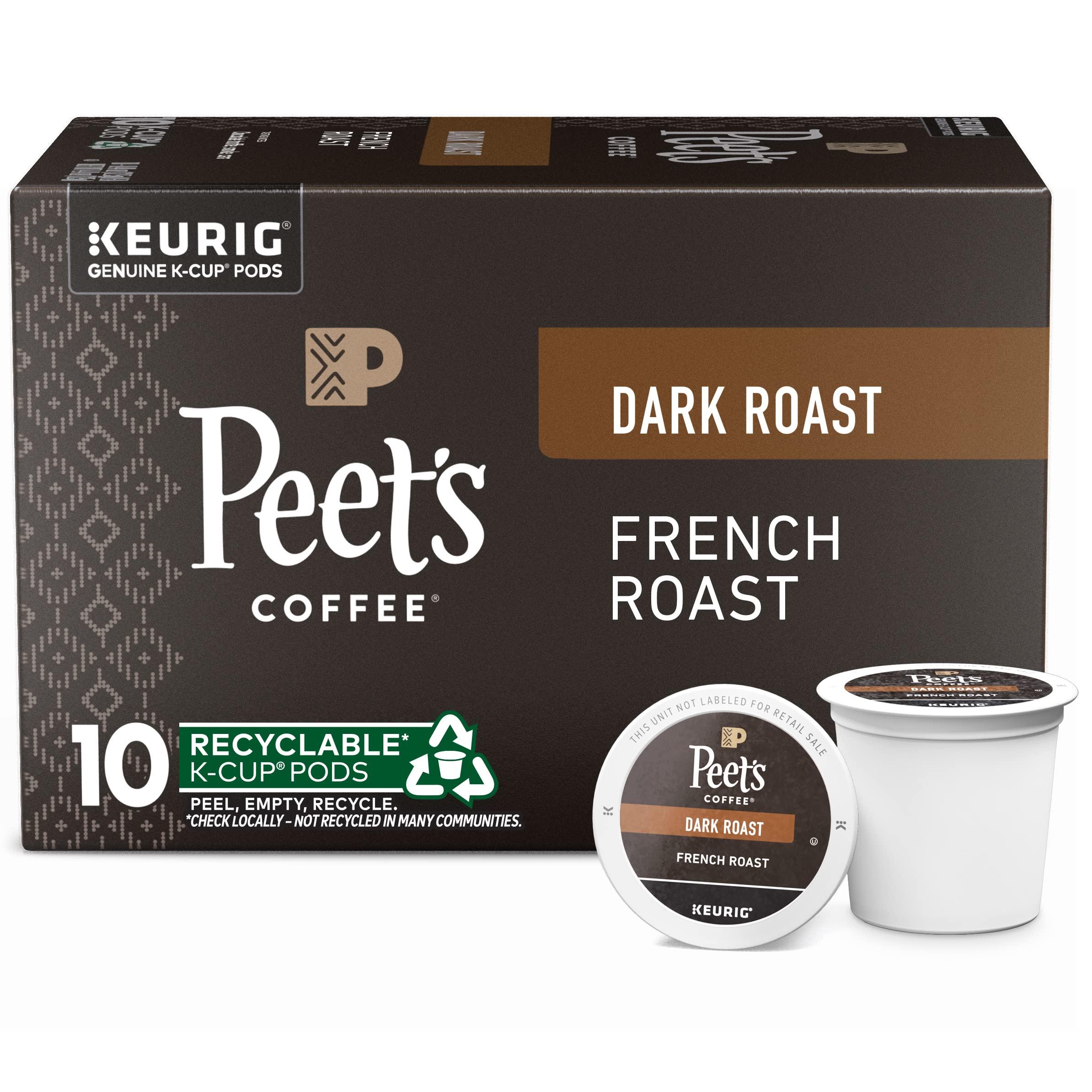 Peet's Coffee Peet's Coffee, Dark Roast K-Cup Pods for Keurig Brewers - French Roast 10 Count (1 Box of 10 K-Cup Pods)