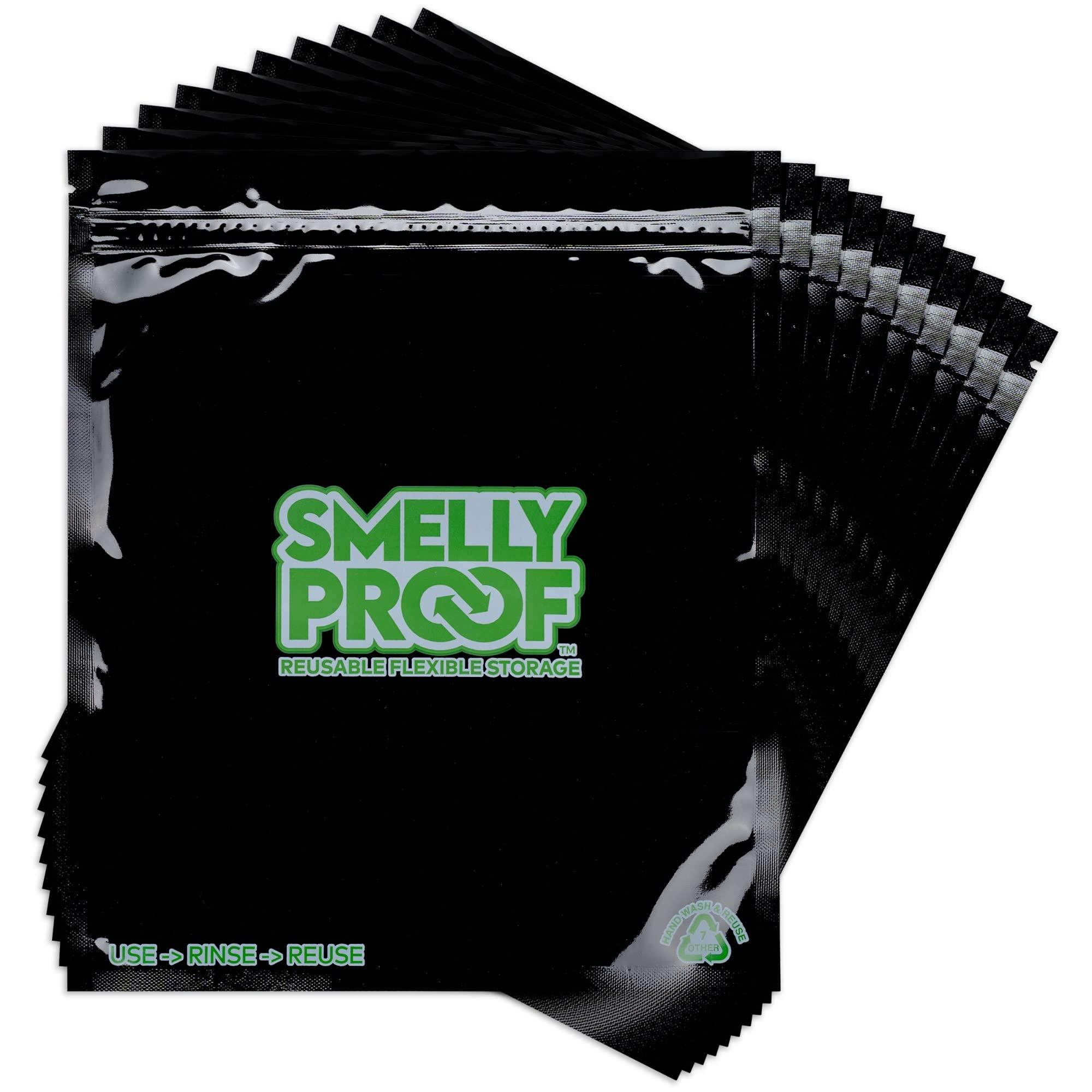 Smelly Proof 10pk 4-MIL Thick HEAVY DUTY Smelly Proof Reusable Bags Black, Reusable Food Storage Bags, Washable Ziplock Bags, US-Made, BPA Free, No PEVA, Non-Silicone, 10 x Reusable Freezer Bags, Quart 8.5\" x 10\"