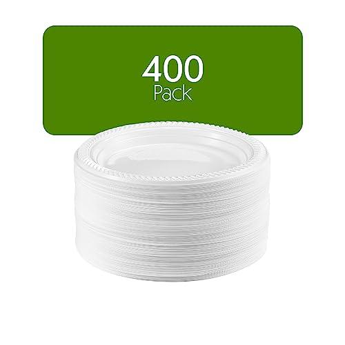 PLASTICPRO PLASTICPRO 400 PCS White Plastic Round Plastic 7 Inch Plates Premium Quality Light Weight Disposable Plastic Dishes Dinner Plates for Parties Weddings