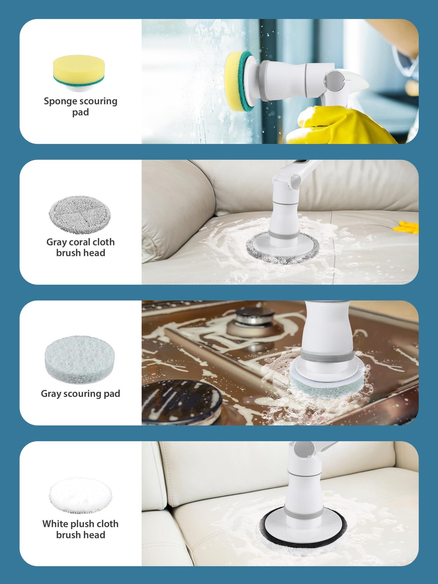 CONERX CONERX Cordless Cleaning Brush with 8 Replaceable Brush Heads, for Bathroom Floor Tile Window 3 Adjustable Speeds Adjustable Extension Handle