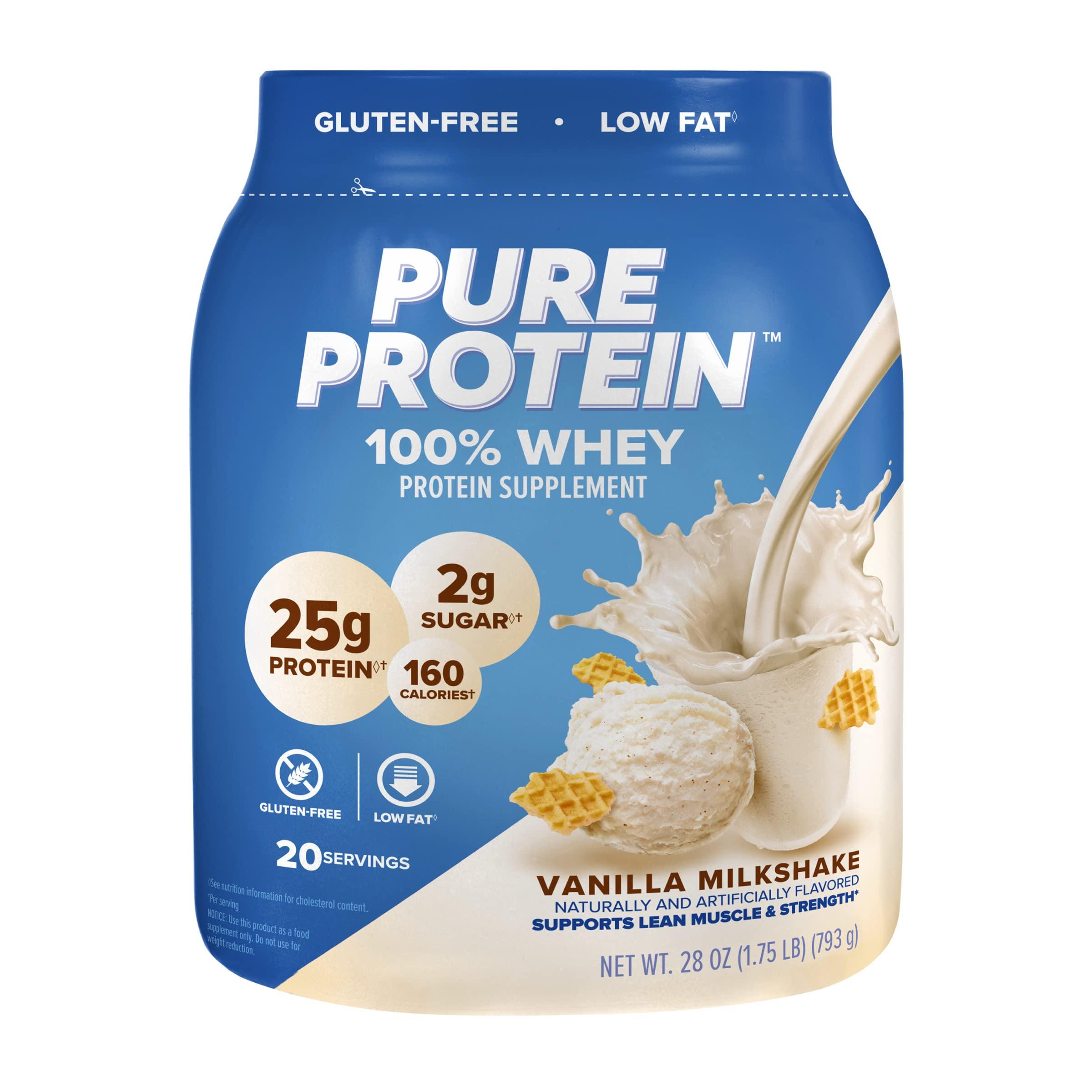 Pure Protein Pure Protein Powder, Whey, High Protein, Low Sugar, Gluten Free, Vanilla Cream, 1.75 lbs & Carefree Panty Liners, Regular Liners, Wrapped, Unscented, 54ct (Packaging May Vary)