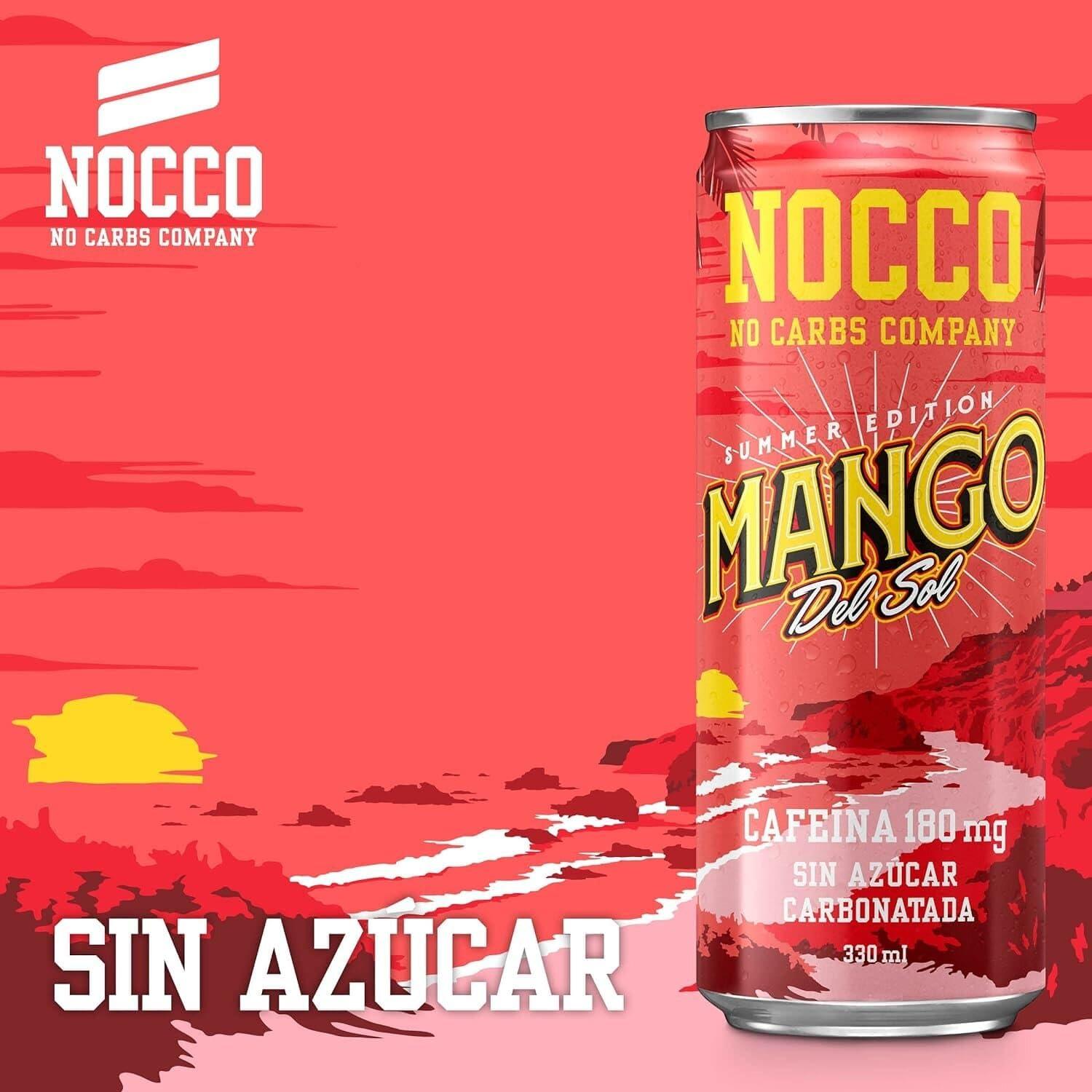SORINA NOCCO BCAA DRINK Mango Del Sol 330 ml BCAA 105 mg Caffeine Energy Drink Buxtrade Various Quantities (12 Cans)