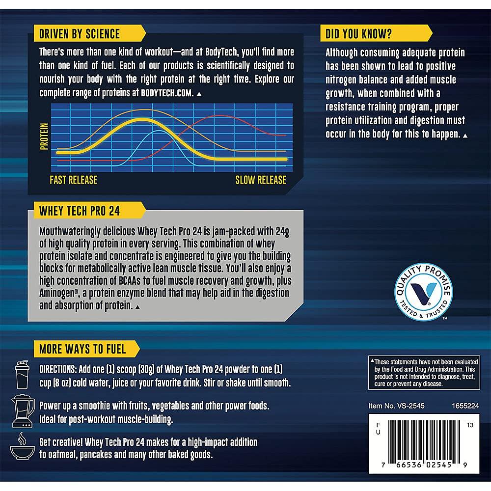 BODYTECH BodyTech Whey Tech Pro 24 Protein Powder Protein Enzyme Blend with BCAA's to Fuel Muscle Growth Recovery, Ideal for PostWorkout Muscle Building Banana Crème (5 Pound)