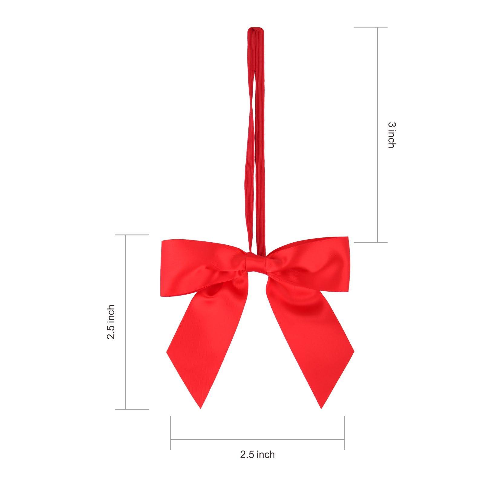 Meseey Meseey 50pcs 3 Inch Stretch Elastic Loops with Pre-Tied Red Ribbon Bows for Gift Wrapping,Baby Showers, Weddings, Christmas Boxes (3\", Red)