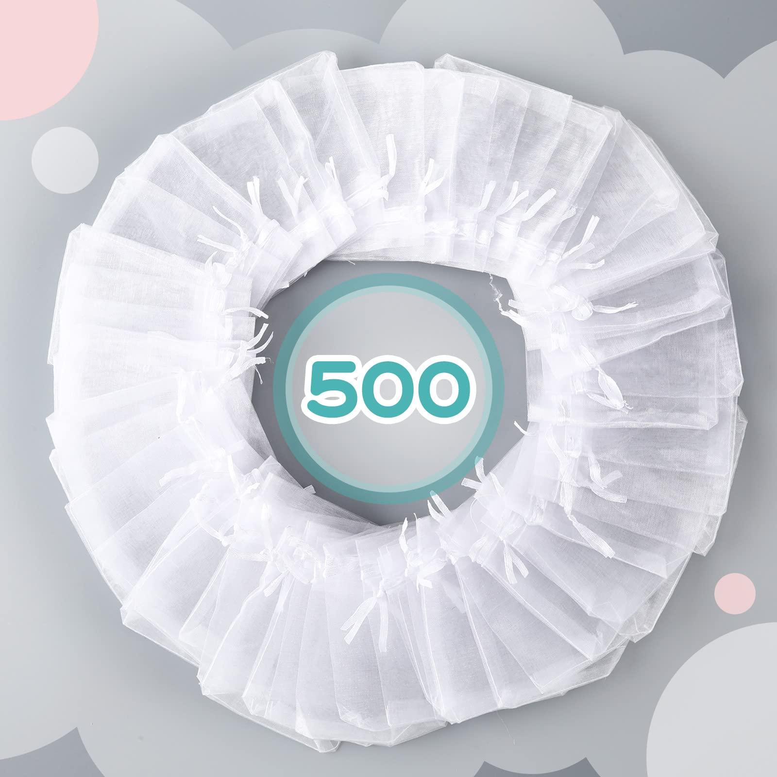 Hoolerry 500 Pcs Organza Gift Bags Jewelry Bags Small Mesh Bags Drawstring Sachet Bags Wedding Favor Bags Bracelet Bags for Packaging Sheer Bags Jewelry Pouches for Small Gifts (White, 3 x 4 Inch)