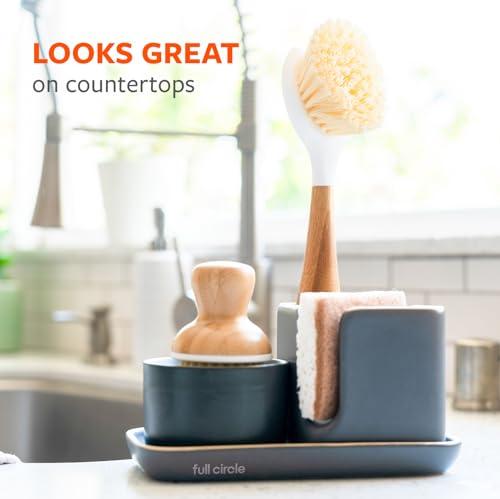 Full Circle Full Circle Be Good Bamboo Handle Dish Brush  Sustainable Kitchen Cleaning with Tough Bristles - Natural Dish Scrubber & Cast Iron Cleaner - Long Handle Brush for Dishes, Pots, and Pans, White