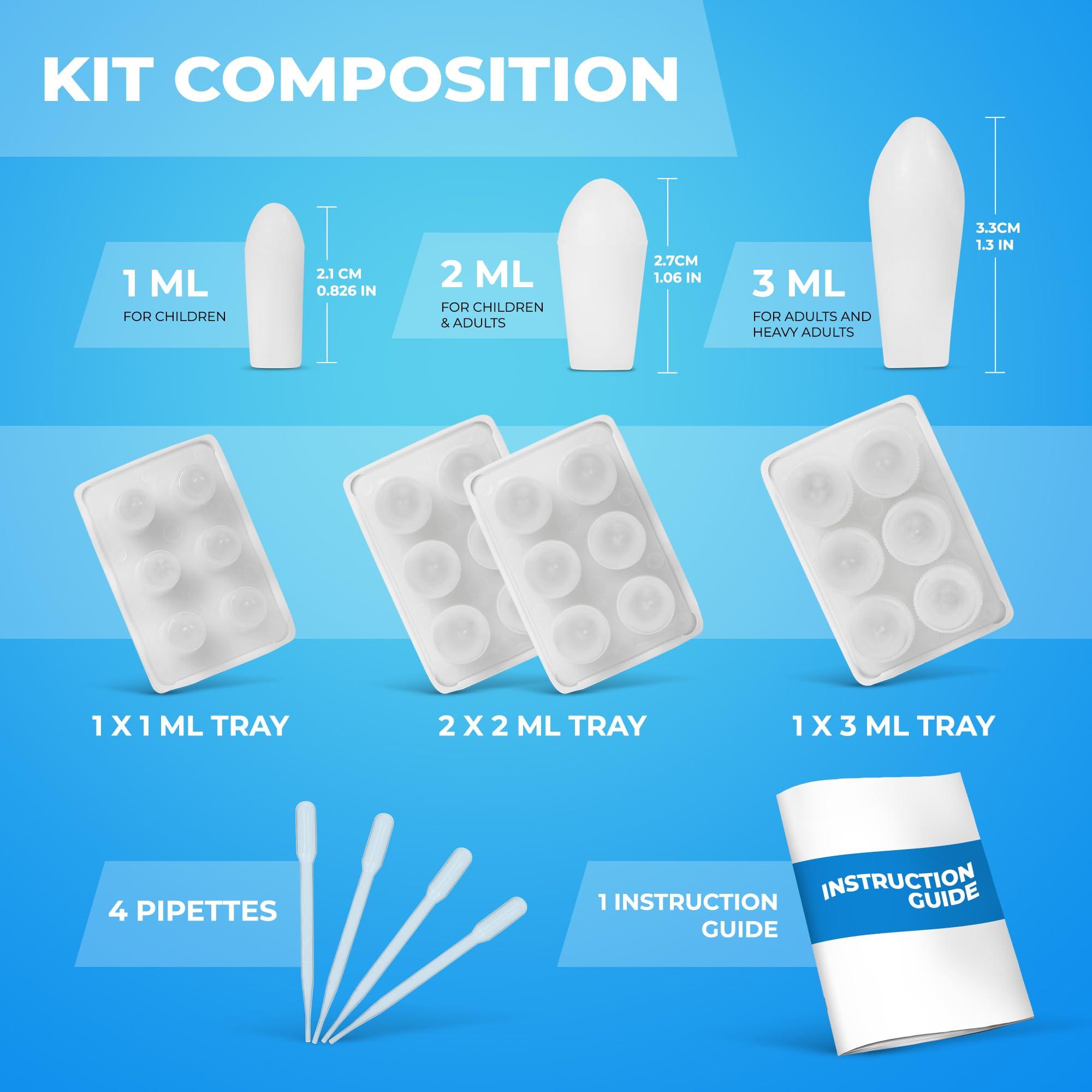 Hoxycom Suppository Molds Kit - Made in France, 3 Sizes (1ml, 2ml, 3ml), Reusable Suppositories Mold - 4 Trays