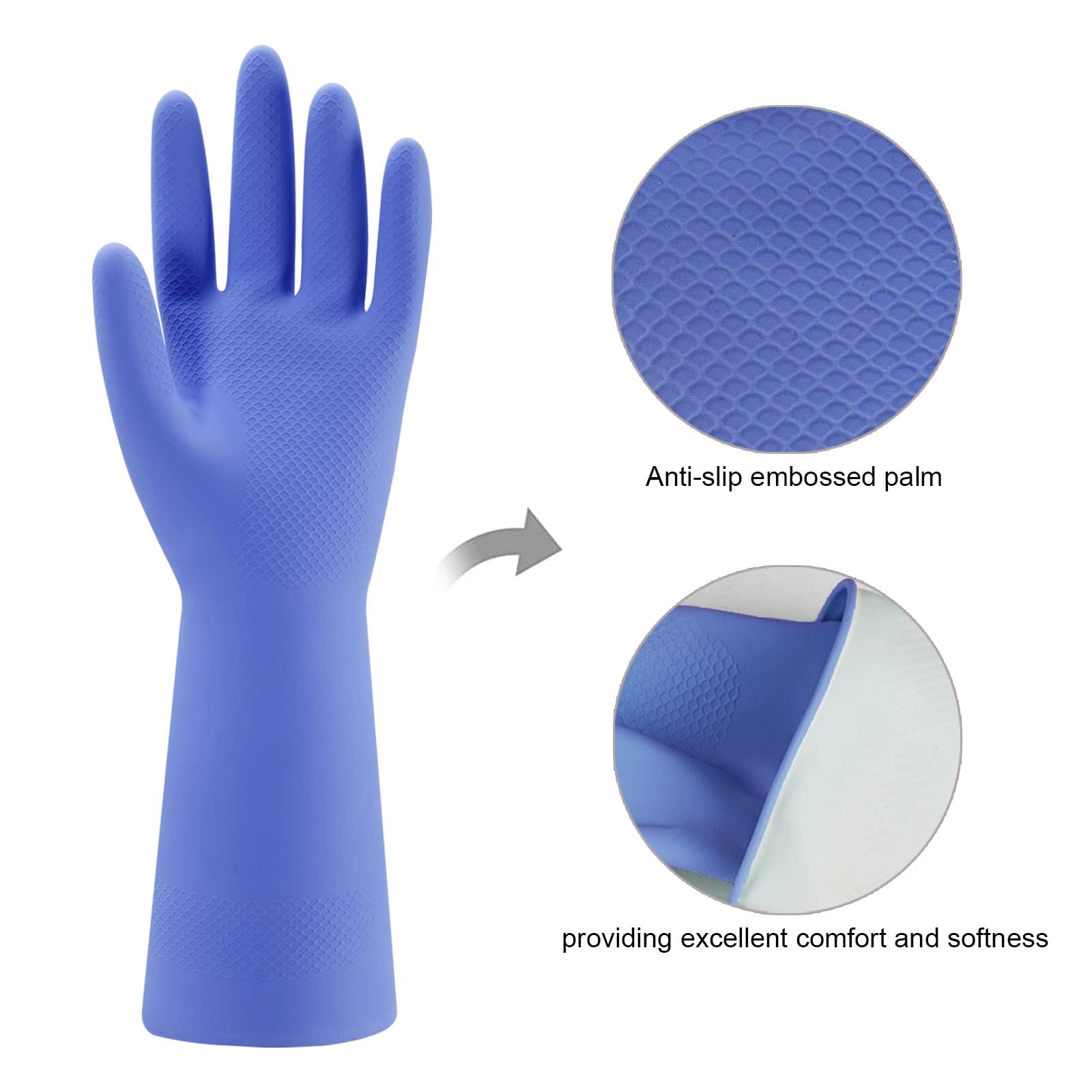 Bamllum Rubber Kitchen Dishwashing Gloves - 4 Pairs Colorful Reusable Household Cleaning Gloves for Washing Dishes and Cleaning Tasks, Flexible Long-lasting and Non-Slip (Large, Blue+Pink+Yellow+Orange)