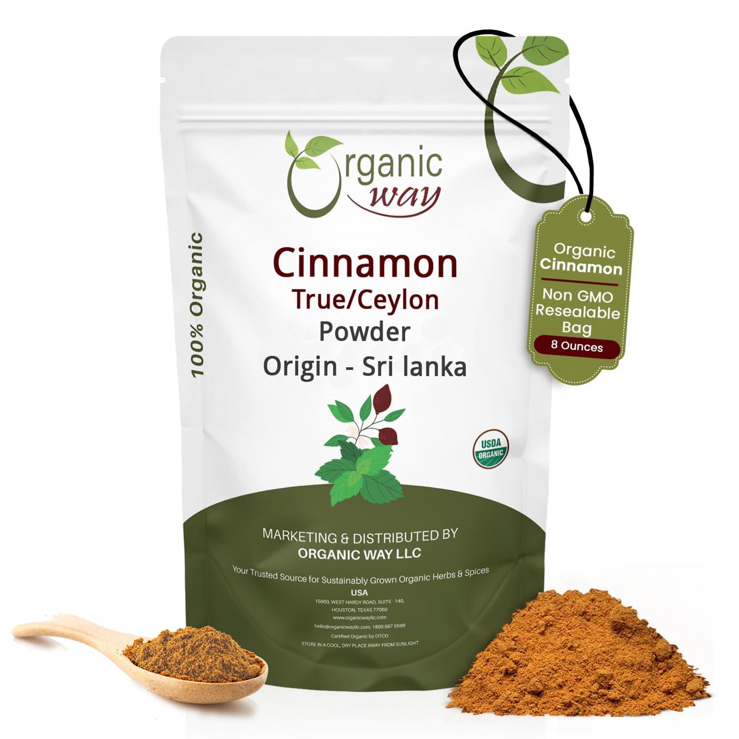 Organic Way Organic Way True Ceylon Cinnamon Powder - Kosher & USDA Certified | Raw, Vegan, Non-GMO & Gluten Free | Freshly Grounded Premium Cinnamon | Resealable Bag | 100% Raw from Sri Lanka (1/2LBS / 8Oz)