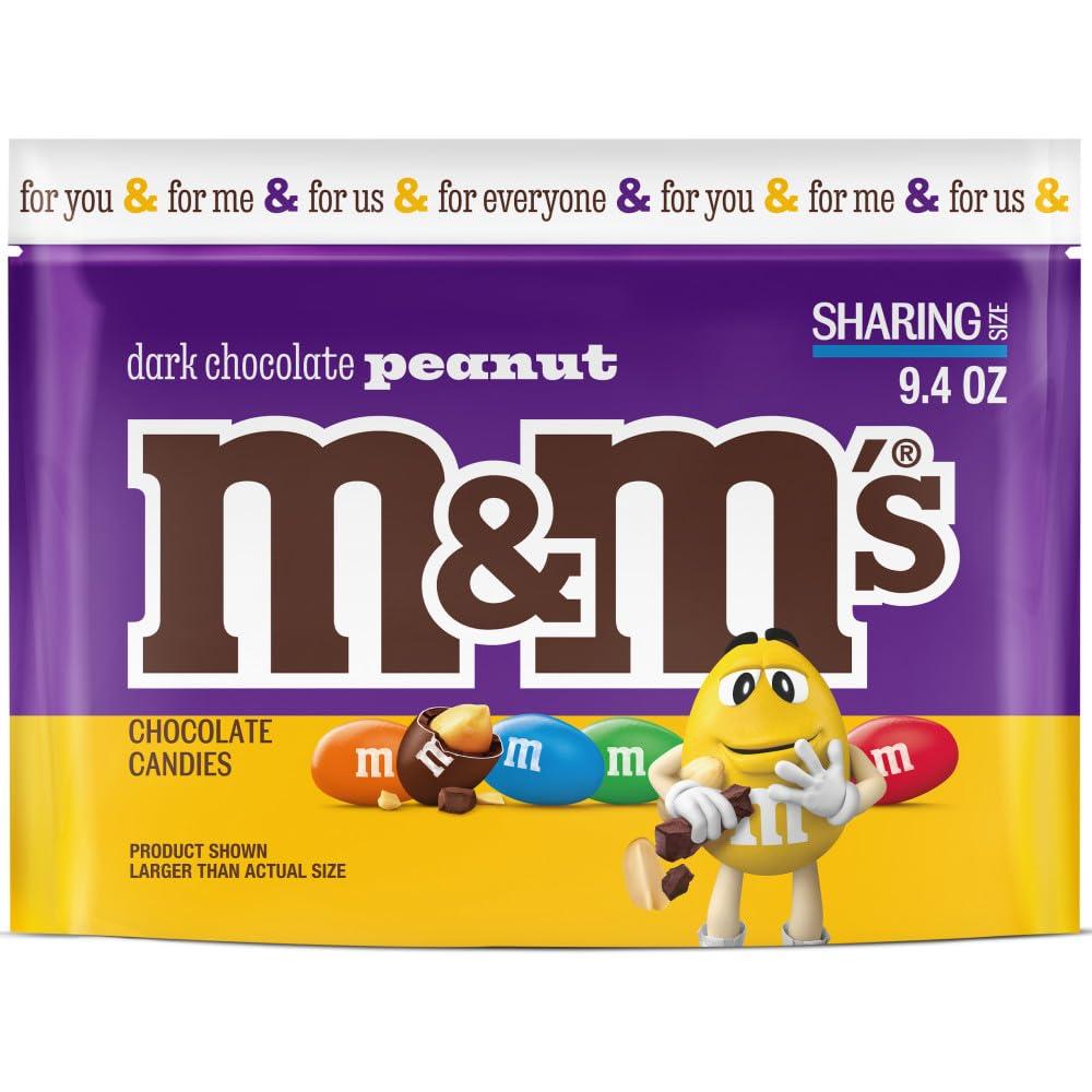 M&M\'S M&M\'S Peanut Dark Chocolate Candy, Sharing Size, 9.4 oz Resealable Bag