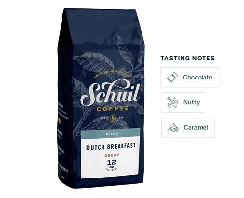 SCHUIL Schuil Coffee, Whole Bean Coffee, Premium Roasted Gourmet Coffee Beans, Smooth and Full Bodied Artisan Coffee (Decaf Dutch Breakfast Blend, 12 Ounce Bag) - Small Batch Roasted Coffee