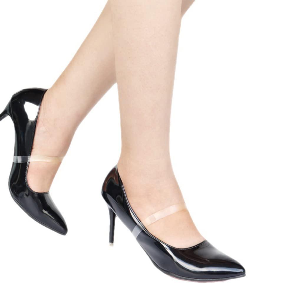 QUUPY 5 Pairs Women Silicone Transparent Invisible High Heel Shoe Straps for Holding Loose High Heel Reusable Clear Ankle Straps