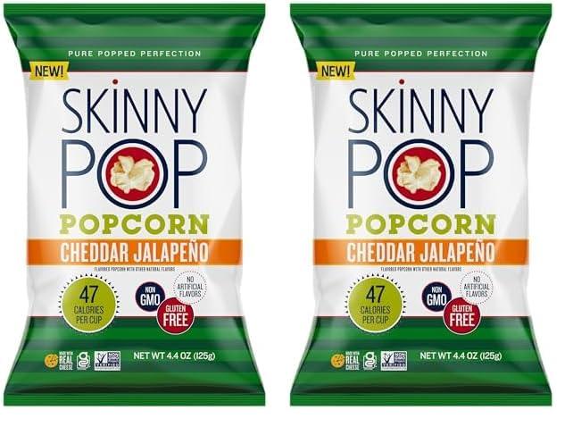 SkinnyPop SkinnyPop Cheddar Jalapeno, 4.4oz Grocery Size Bags, Skinny Pop, Healthy Popcorn Snacks, Gluten Free (Pack of 2)
