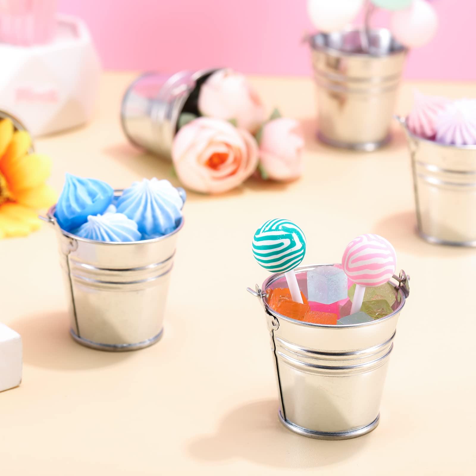 Potchen 50 Pack Mini Galvanized Buckets Small Metal Buckets Mini Tin Pails with Handles Mini Buckets Metallic Pails for Halloween Christmas Party Favors Vase Crafts Garden Planter 2.1 x 2 x 1.6 Inch