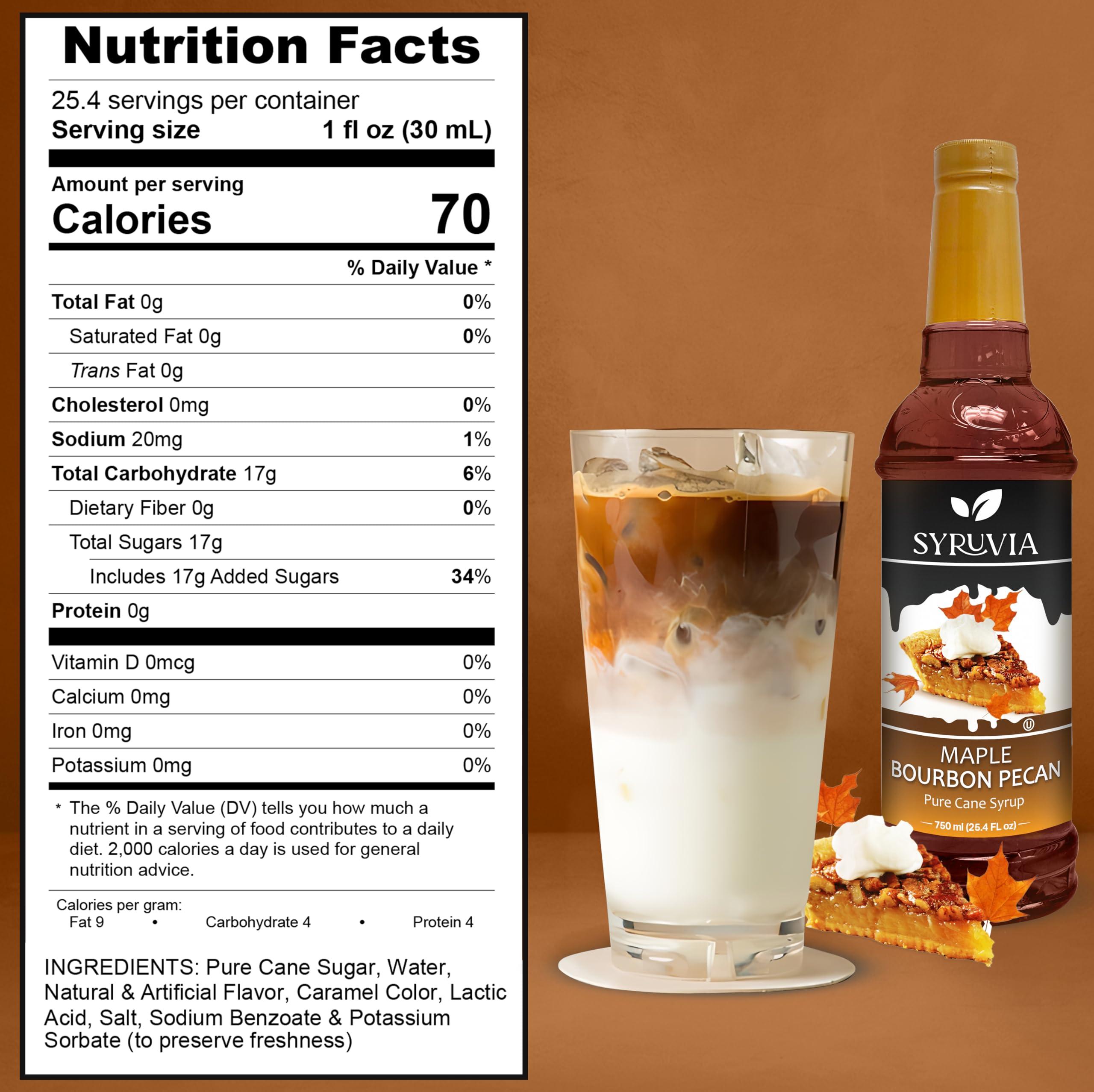 SYRUVIA Syruvia Maple Bourbon Pecan Syrup Maple Bourbon Pecan Coffee Syrup Flavor, 25.4 fl oz, Kosher, Gluten Free, Perfect for Coffee, Drinks, Soda, Desserts, and More, With Syrup Pump