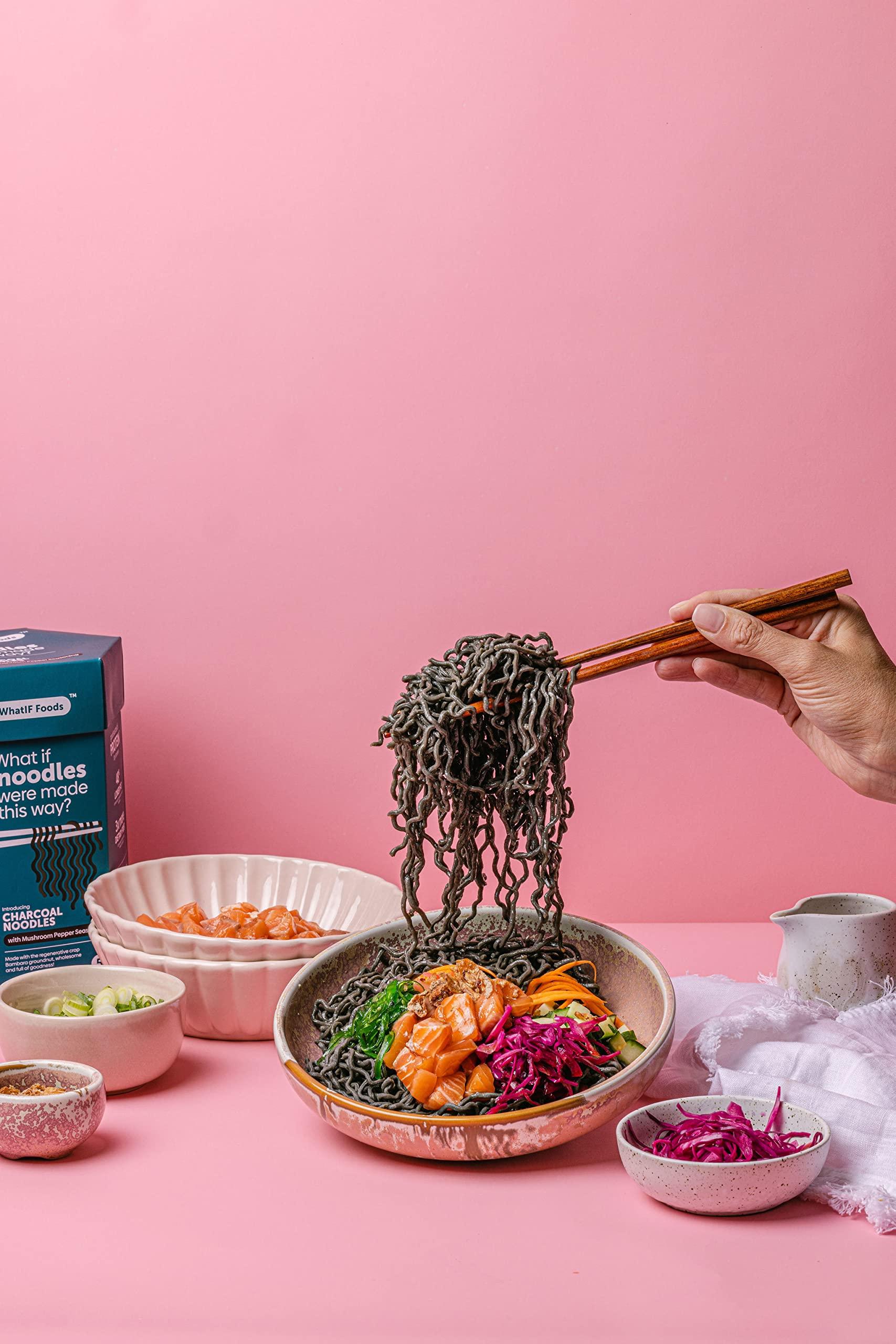 WhatIF Foods Healthy Instant Charcoal Noodles Unflavored | 17g Protein & 6g Fiber, Vegan, Air Fried, Lower Sodium | For Ramen, Wok, Stir Fry | Quick Cooking 5 Pack by WhatIF Foods