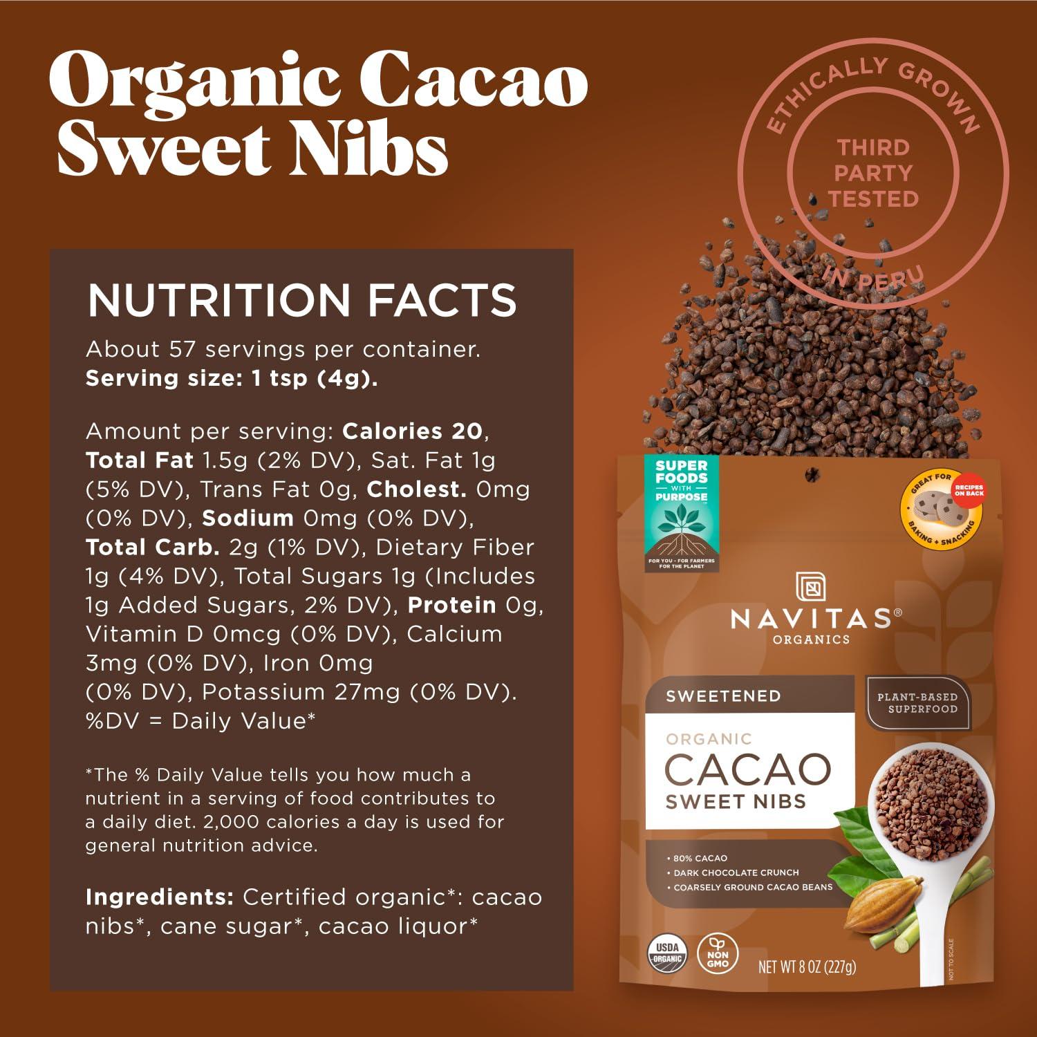 Navitas Organics Navitas Organics Cacao Sweet Nibs 8oz. Bag, 56 Servings — Organic, Non-GMO, Gluten-Free