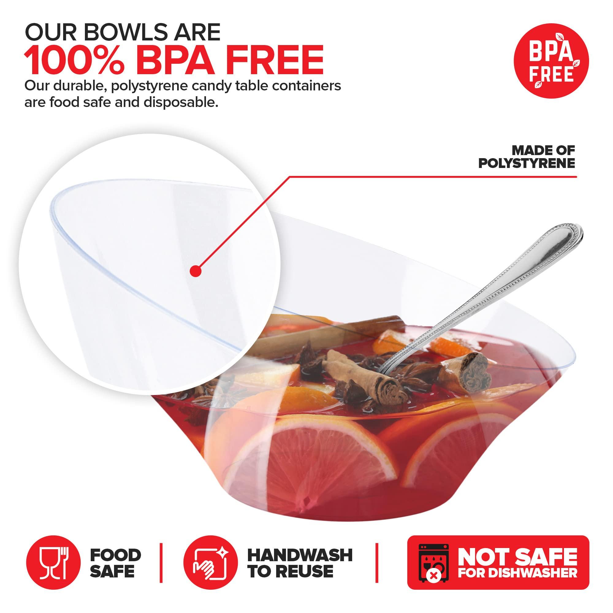 Stock Your Home 54oz Clear Plastic Serving Bowls (4 Pack) Large Disposable Candy Dishes, Buffet Containers for Chips, Popcorn, Snacks, Punch, Salad Bar, Snack Bowl, Parties, Office Desk, Bridal Shower, Party Supplies