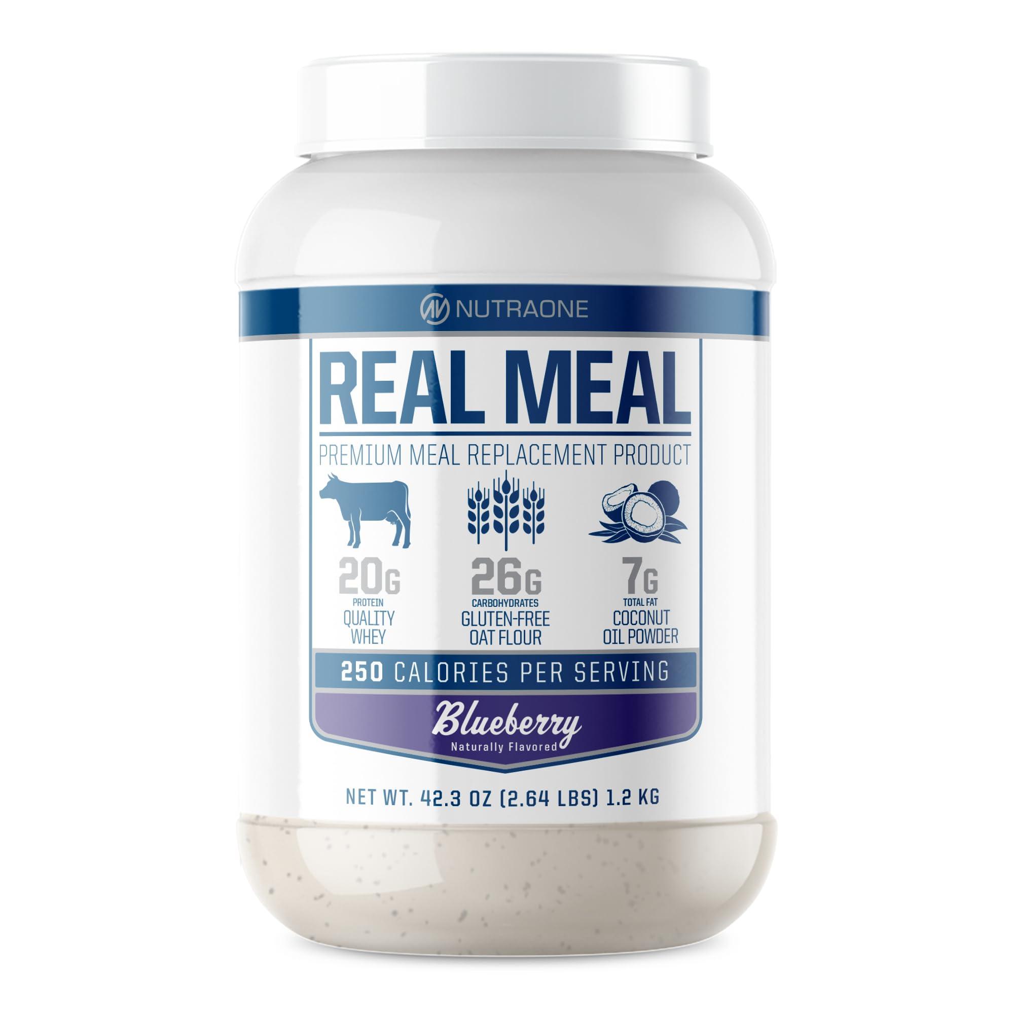 NutraOne Nutrition Real Meal by NutraOne - Perfect Meal Replacement Powder for Everyday Goals | Including Whey Protein, Coconut Oil, and Gluten-Free Oats* (Blueberry 2.6 lbs.)