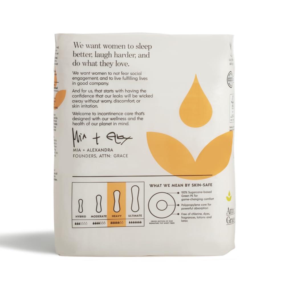 ATTN : GRACE Attn: Grace Heavy and Ultimate Incontinence Pads for Women (28 Pads Per Pack/56 Total)- High Absorbency Sensitive Skin Protection for Bladder Leakage or Postpartum/Discreet, Breathable, & Plant-Based