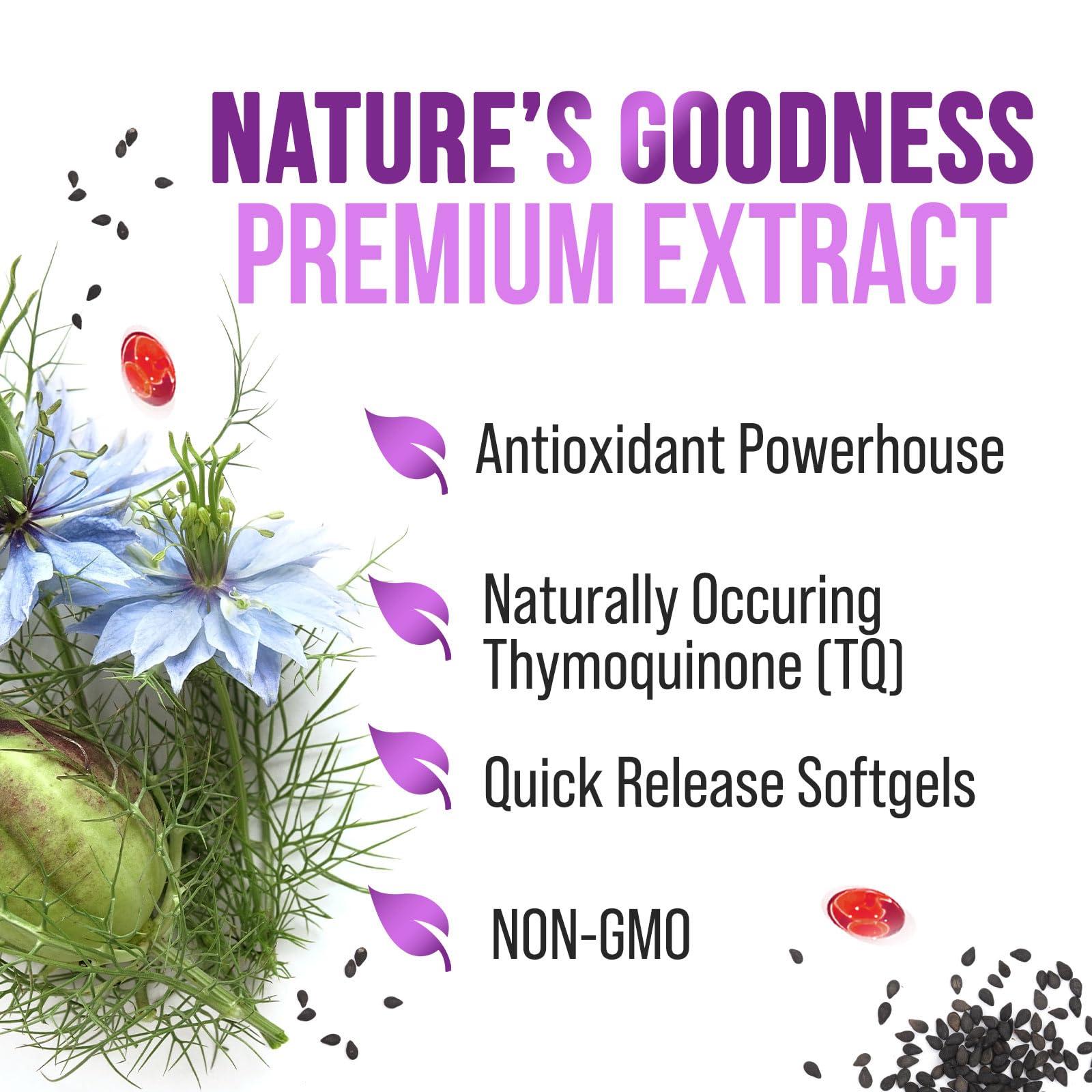 Nature\'s Strength Black Seed Oil 1000mg, Amazing Skin Health (Vegan & Non-GMO) Nigella Sativa for Joint, Hair & Immune Support, Best Extraction Above Cold Pressed Blackseed Oil, Pure Black Cumin Seed Oil - 120 Softgels