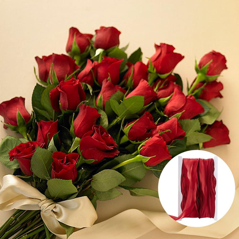 GOMAKERER GOMAKERER 10 Yards Sheer Chiffon Ribbon, Wired Chiffon Ribbon Sheer Organza Ribbon Dark Red Polyester Organza Ribbon Mesh Fabric Ribbon for Bowknot Flower Gifts Decorations