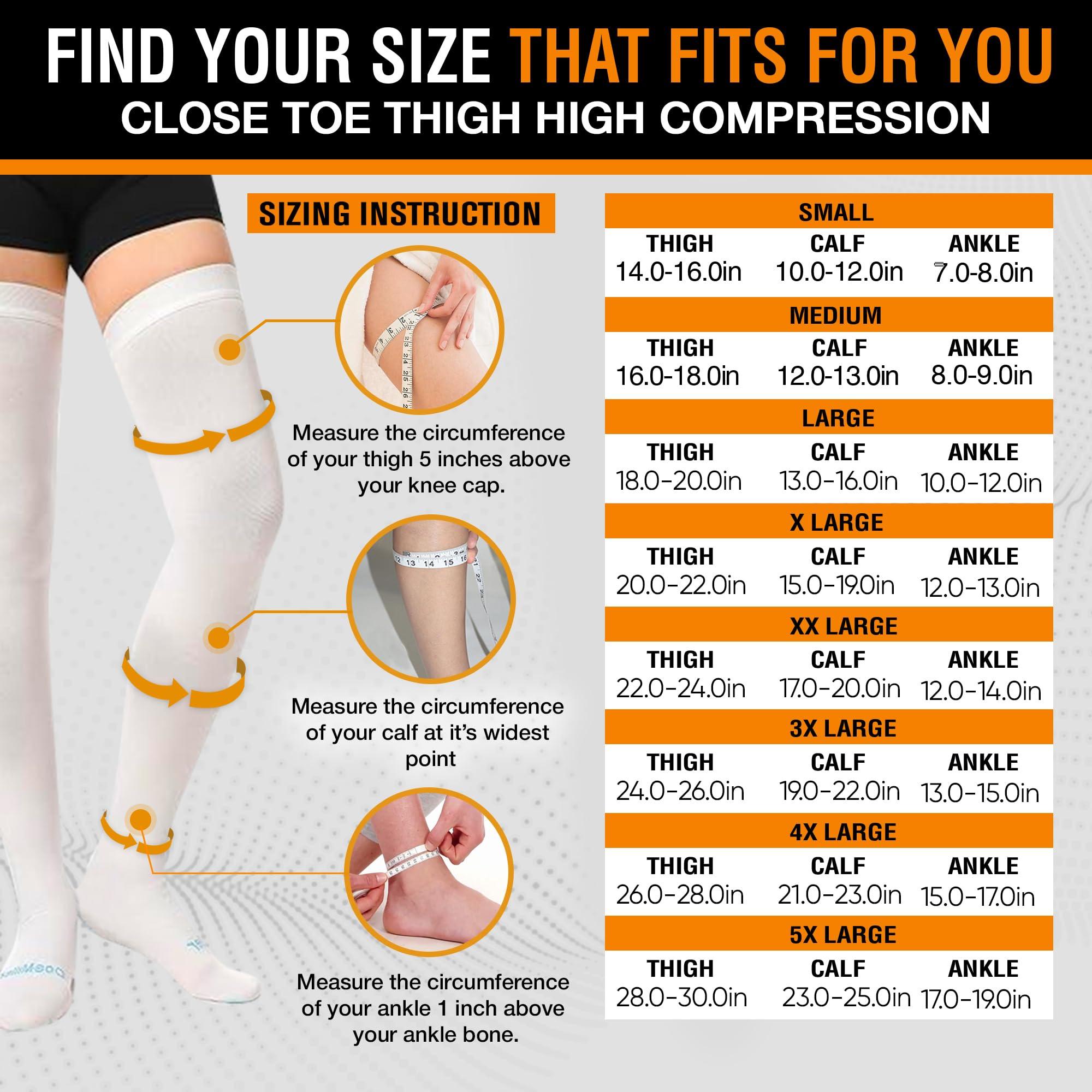 Doc Miller Doc Miller TED Hose Thigh High Anti Embolism Stockings for Women & Men, Hospital Style Surgical Stockings, Plus Size White Compression Socks 15-20mmHg, Support Hose with Inspection Hole Small