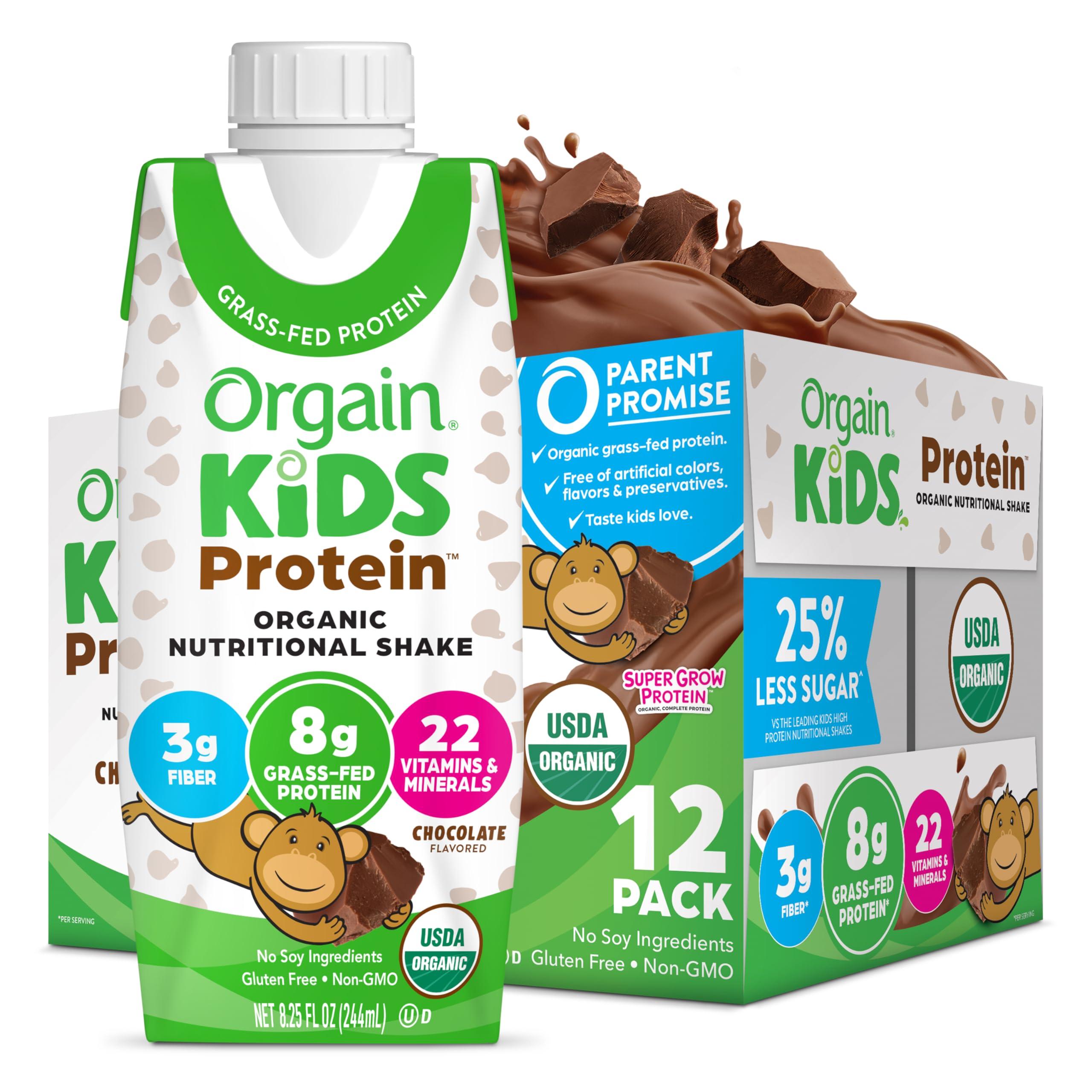 Orgain Orgain Organic Kids Nutritional Protein Shake, Chocolate, Healthy Kids Snacks, 8g Dairy Protein, 3g Fiber, 22 Vitamins & Minerals, No Soy Ingredients, Gluten Free, Non-GMO, 8.25 Fl Oz (Pack of 12)