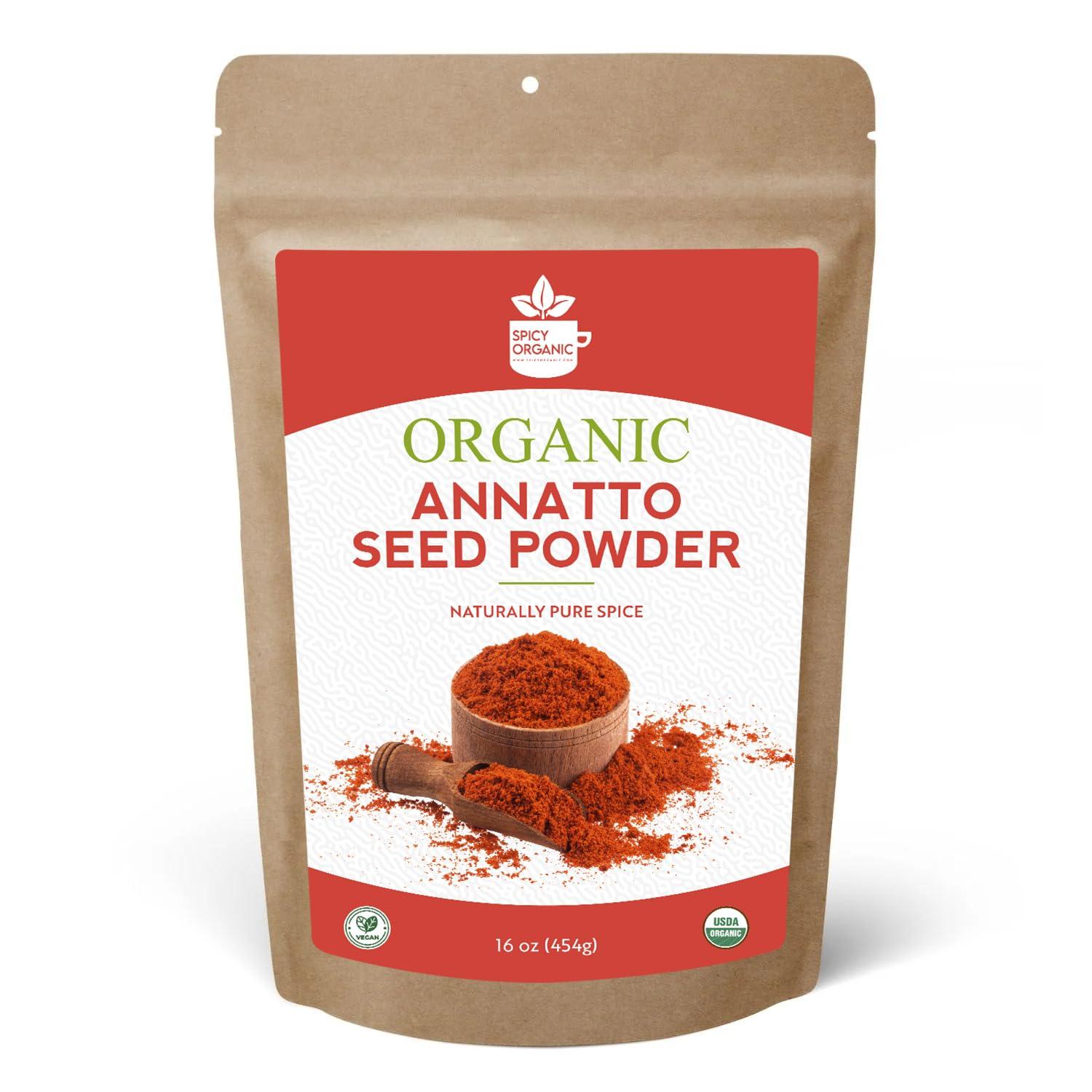 SPICY ORGANIC SPICY ORGANIC Annatto Powder 8 oz. Certified USDA Organic - Ground Achiote Seed Spice for Seasoning and Cooking