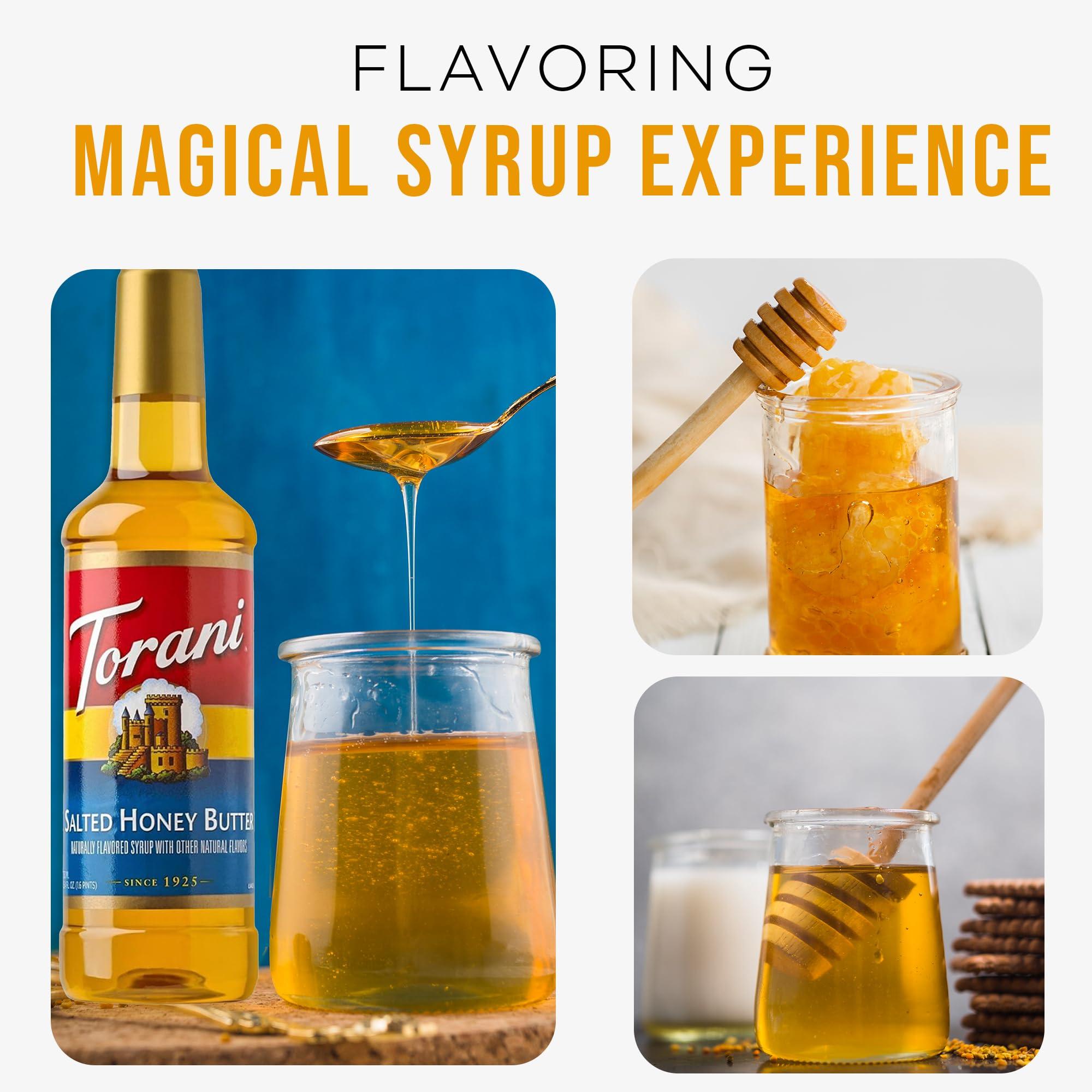 Jimoco Torani Salted Honey Butter Syrup for Coffee 25.4 Ounces Coffee Syrups and Flavors with Jimoco Pump Syrup Dispenser
