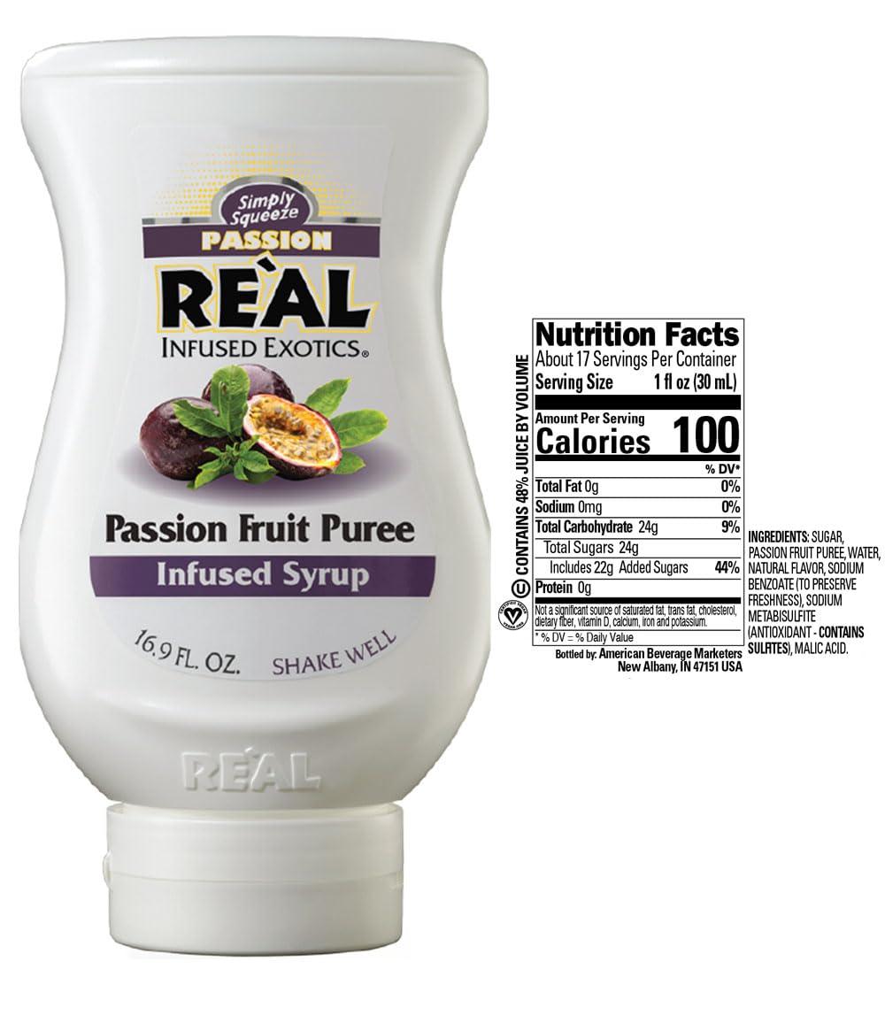REAL INFUSED EXOTICS Rel Infused Exotics Tropical Fruit Flavoring Syrup Variety - 2x Coco, Mango, Passion Fruit, Pia, Kiwi (Pack of 6, 16.9 FL OZ Bottles)