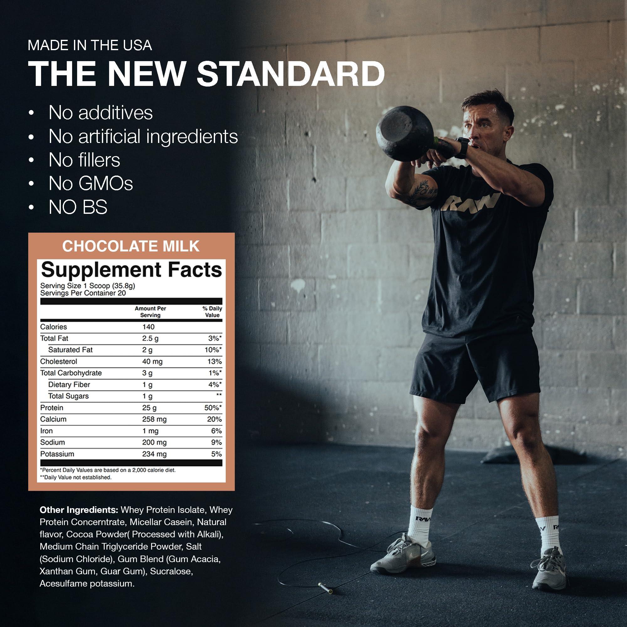 RAW RAW Whey Protein Powder Blend, Chocolate Milk (20 Servings) - Grass-Fed Microfiltered Protein Isolate for Muscle Growth & Recovery - Pre & Post Workout Sports Nutrition Supplement for Men & Women