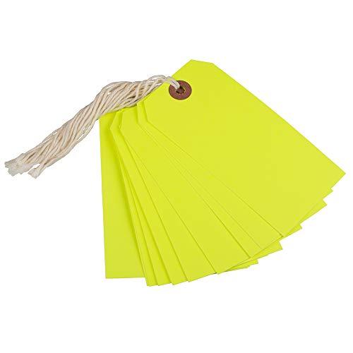 JAM Paper JAM PAPER Gift Tags with String -Medium - 4 3/4 x 2 3/8 - Neon Yellow - Bulk 100/Pack